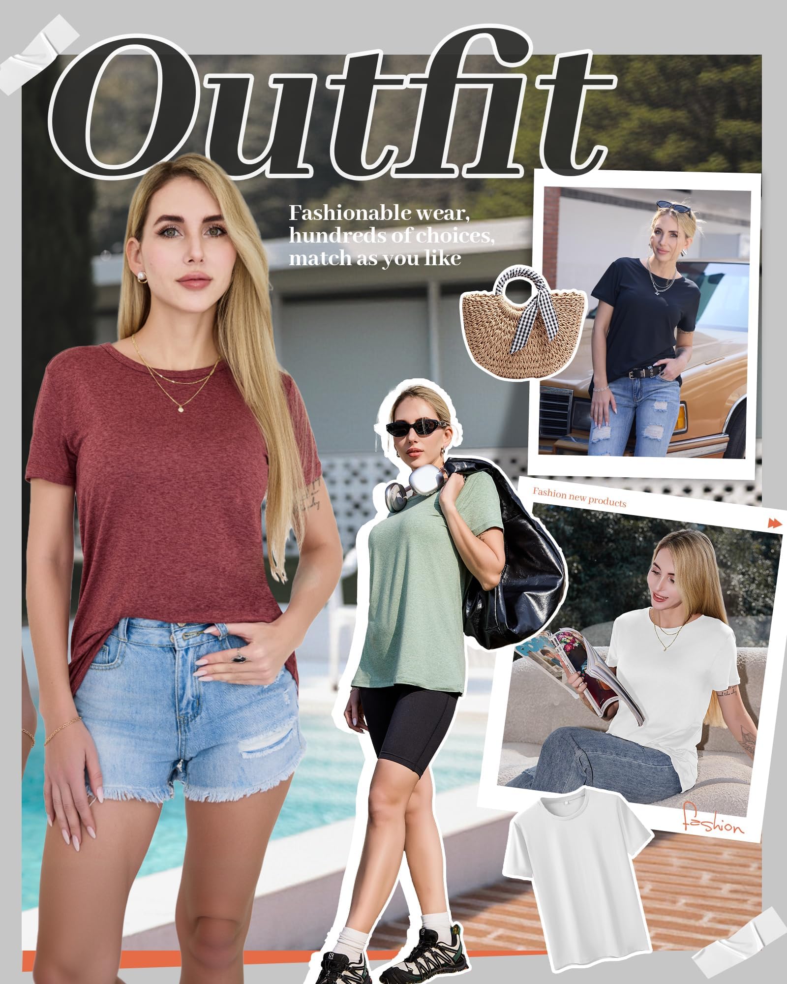 GAYHAY 3 Pack Womens T-Shirts - Short Sleeve Spring Summer Tops Crew Neck Trendy Casual Work Soft Basic Tees for Ladies 2026 Burgundy Green Black