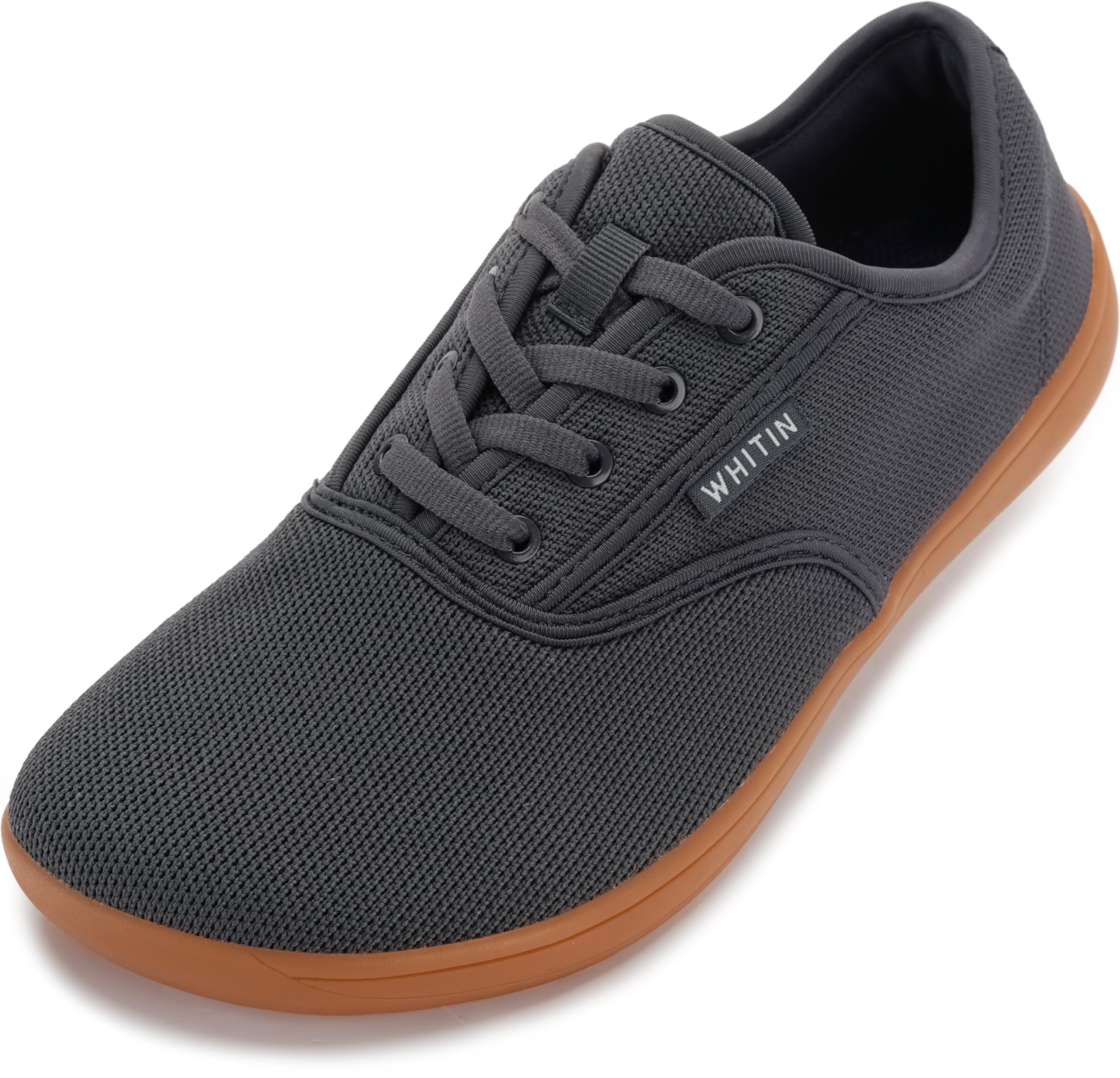 WHITIN Men's Wide Toe Box Knit Barefoot Sneakers Zero Drop Sole Minimalist Size 7 7W Minimus Casual Tennis Training Walking Shoes Grey Gum 40