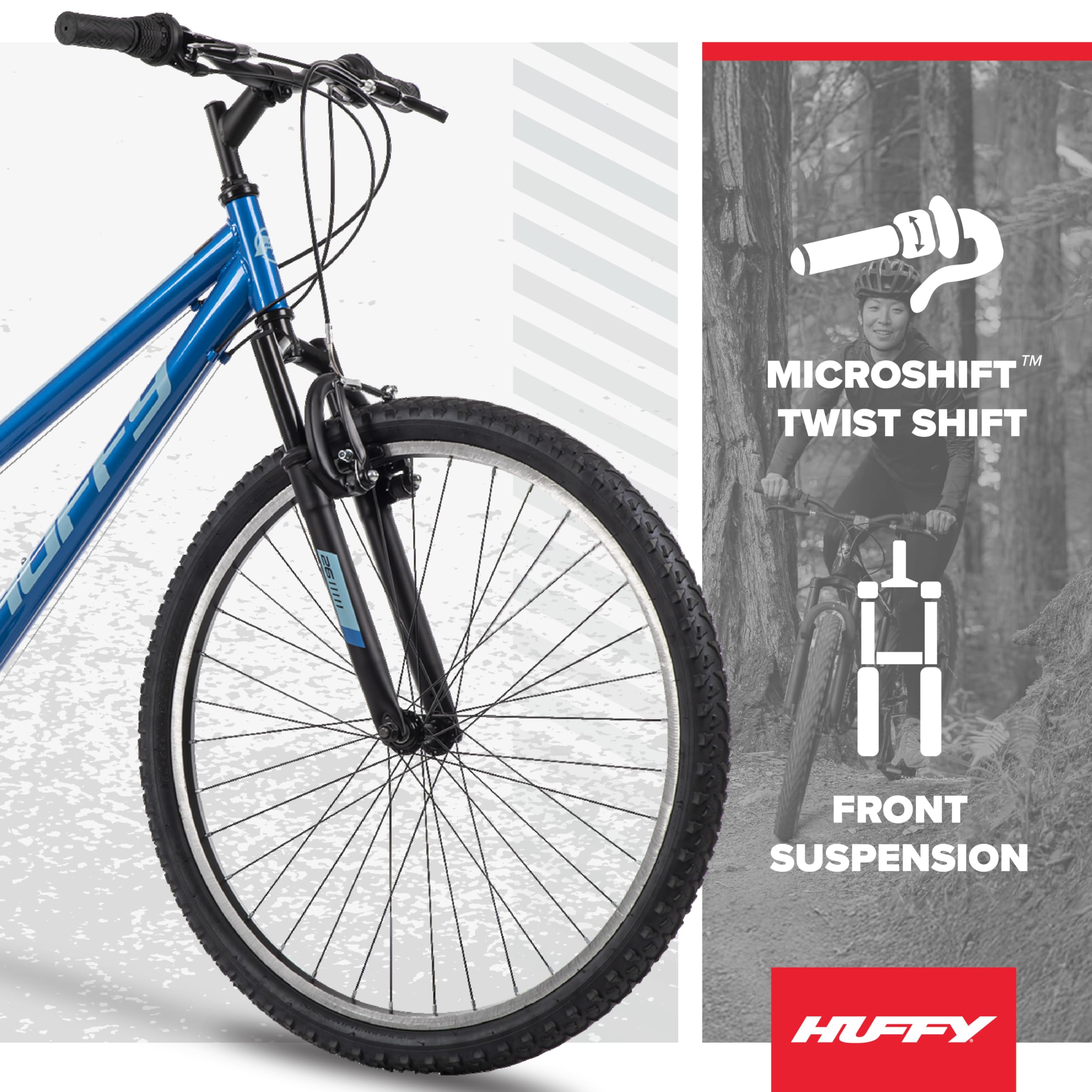 Huffy Stone Mountain Womens 26 Inch Mountain Bike, Deep Sea Gloss Frame, 21-Speed Shimano Twist Shifting, Front Suspension, Comfort Saddle | 20"/24"/26" Sizes, 6-21 Speeds, Dual Suspension Available |