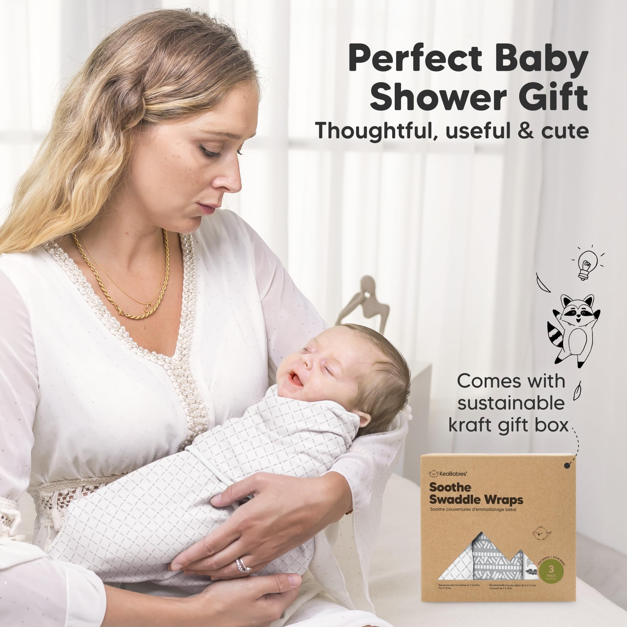 KeaBabies 3-Pack Organic Baby Swaddle Sleep Sacks - Swaddles for Newborns, Infant 0-3 Months, Baby Girls, Boys, Soft & Snug Newborn Sleep Sack, Nursery Swaddling Blankets (Nordic)