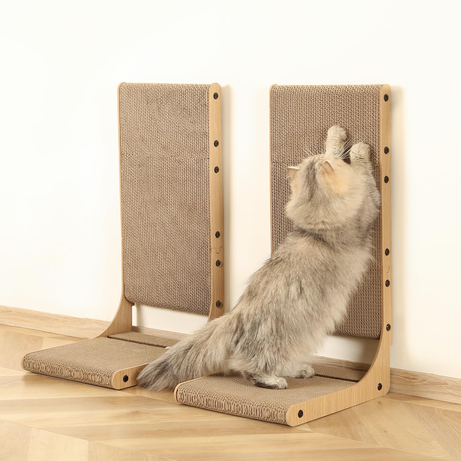 Zakkart 2-Pack Cat Scratching Board, 25.6'' Tall Cardboard L Shape Vertical Cat Scratchers for Indoor Cats, Cat Scratching Post for Wall and Couch, Large