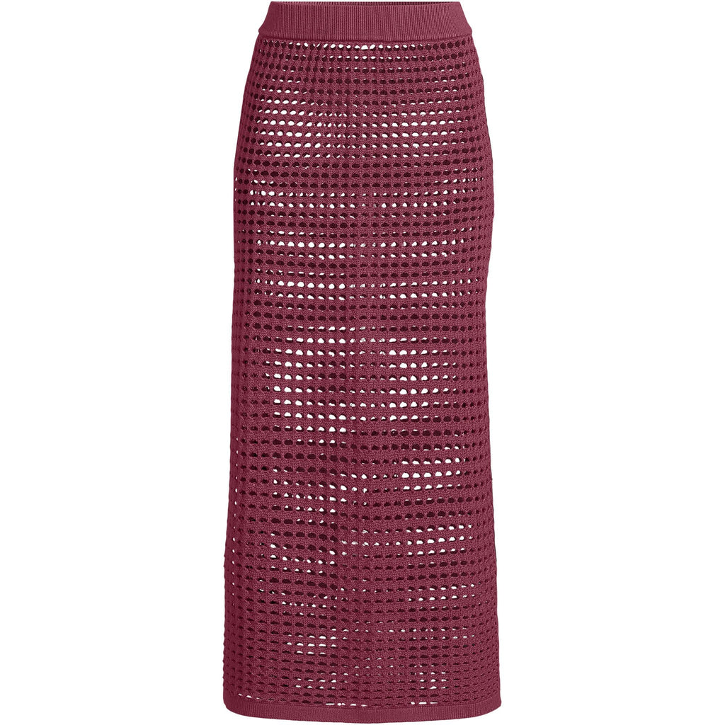 Lands' End Women's Cotton Open Knit Maxi Swim Cover-up Skirt X-Small Burgundy Spritz