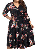 kissmay Plus Size Dresses for Women, Womens Dresses for Wedding Guest Christmas Ruffle Floral Midi Dresses Black Burgundy 22 Plus