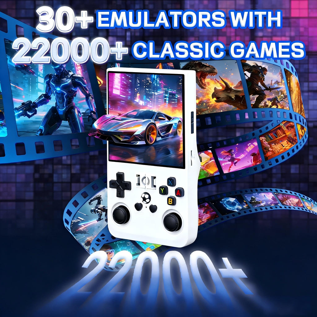 Rhesusco R36MAX Handheld Game Console - Support 22000+Classic Games,128G TF Card,Portable Console with 4.0-Inch Screen,Open Source System,4000mAh Battery,Birthday Gift for Adult or Partner - White