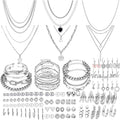 NEWITIN 69 Pieces Silver Jewelry Set for Women Fashion Costume Jewelry Silver Plated Necklace Bracelet Earrings Set for Women