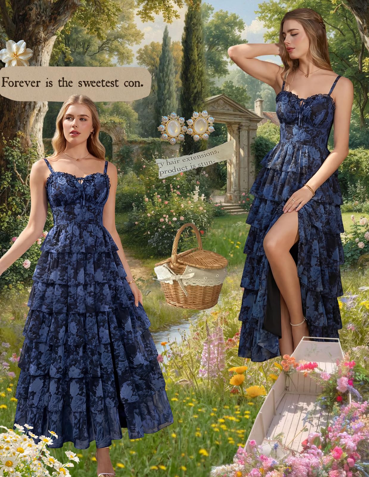 Scarlet Darkness Women's Floral Corset Wedding Guest Dress Lace Up Summer Spring Tiered Formal Maxi Dresses