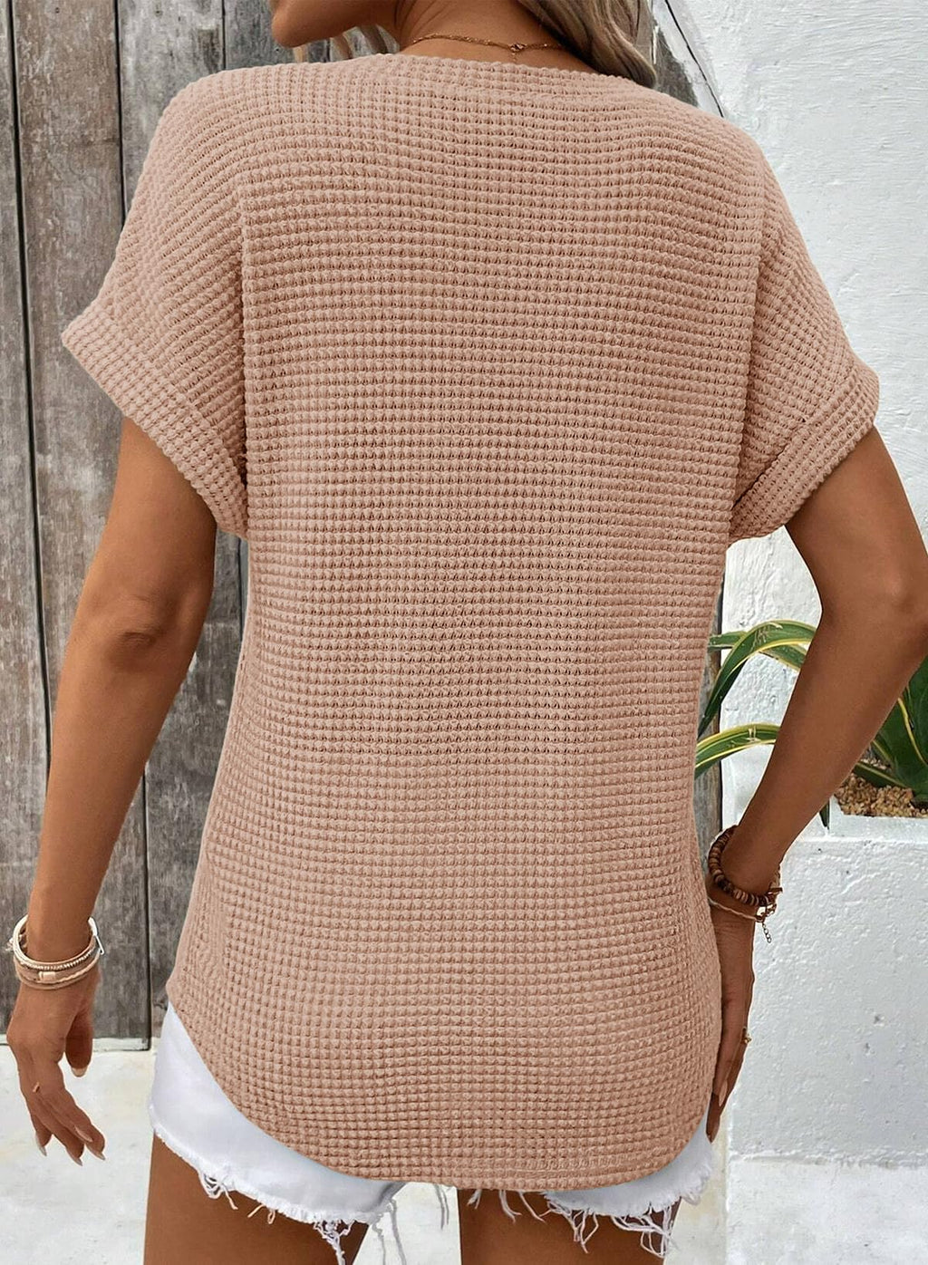 Dokotoo Summer Tops for Women Blouses 2026 Spring Trendy Fashion Fall Ladies Womens Dressy Casual Tops Women's Clothing Waffle Knit Clothes Short Sleeve Cruise Outfits Plus Size Basic T Shirts