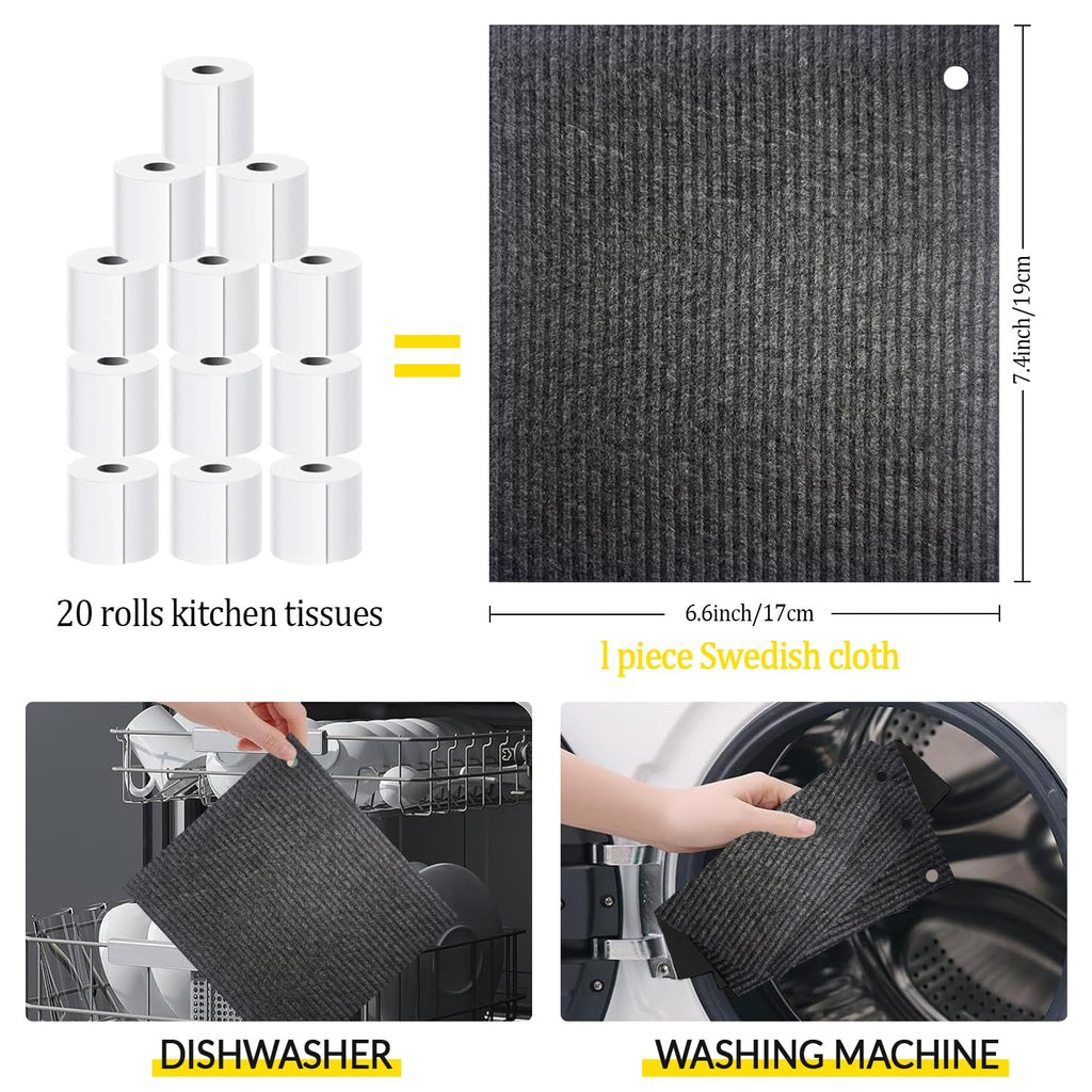 Spunspon 6 - Pack Swedish Kitchen Dish Cloths - Reusable Paper Towels for Counters & Dishes - Eco Friendly Cellulose Sponge Cloth - (Black)