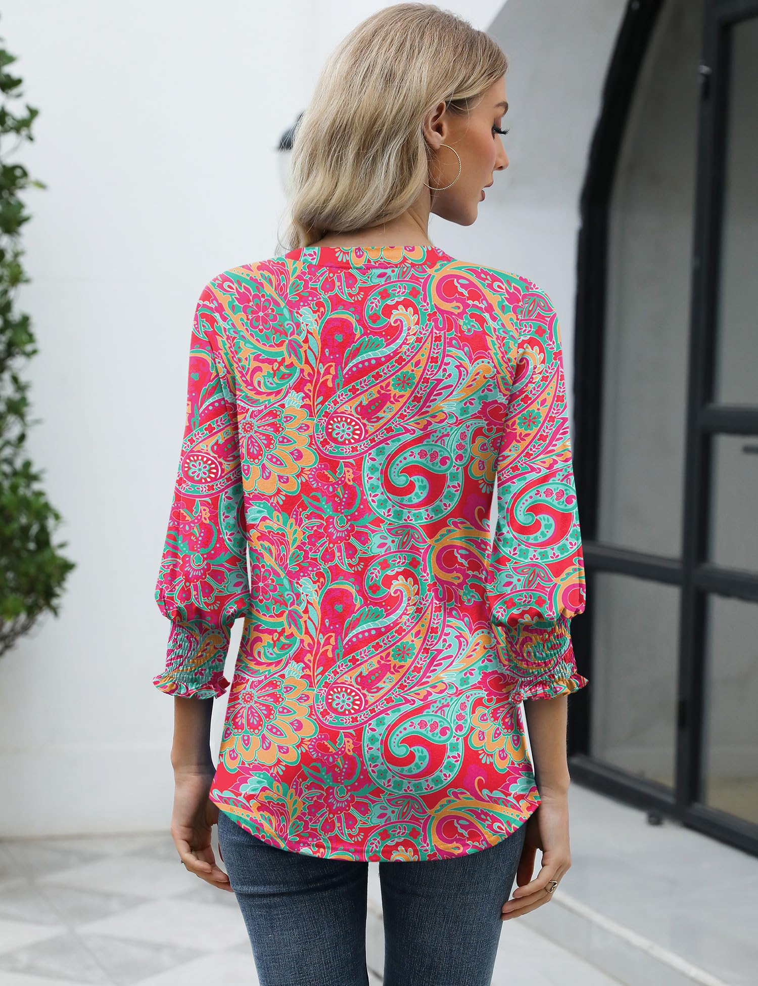 LOMON Women's 2026 Fashion Tops 3/4 Length Sleeve Business Casual Blouses Summer Tees Shirts