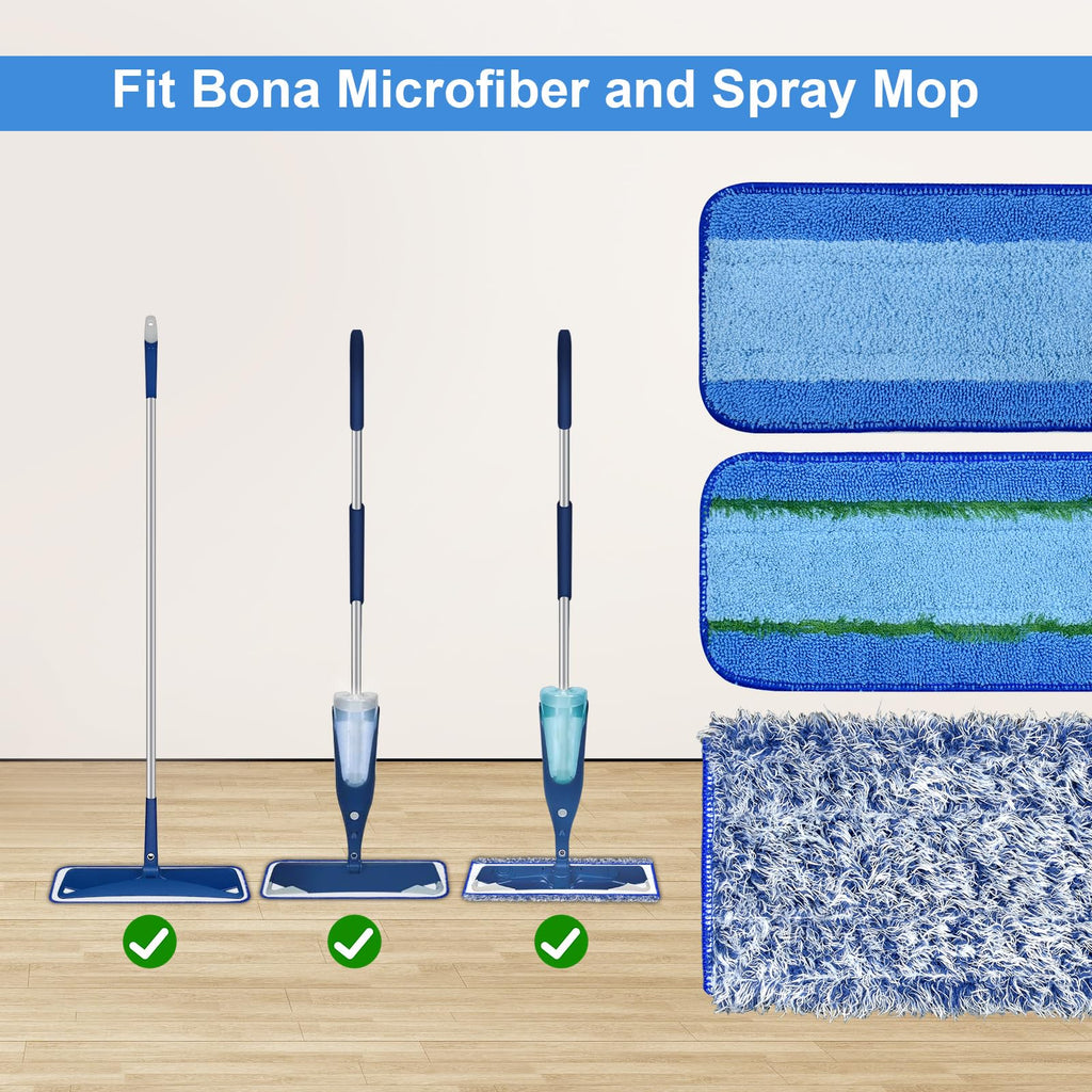8 Pack Microfiber Cleaning Pad for Bona Mop Hardwood & Hard Surface Floors Dry and Wet Floor Cleaning - Includes 4 Microfiber Cleaning Pad, 2 Deep Clean Pads and 2 Dusting Pad - Dual Zone Cleaning