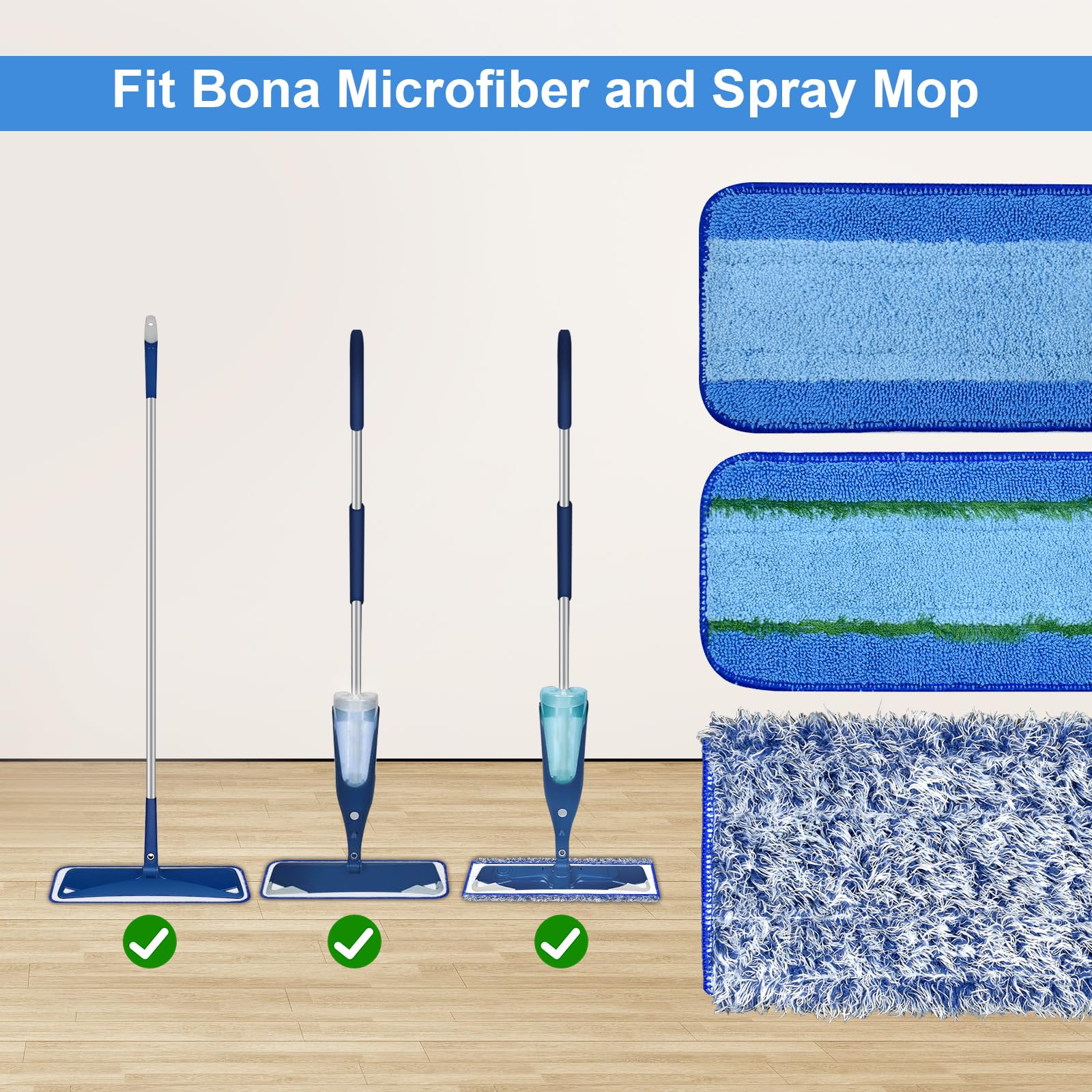 8 Pack Microfiber Cleaning Pad for Bona Mop Hardwood & Hard Surface Floors Dry and Wet Floor Cleaning - Includes 4 Microfiber Cleaning Pad, 2 Deep Clean Pads and 2 Dusting Pad - Dual Zone Cleaning