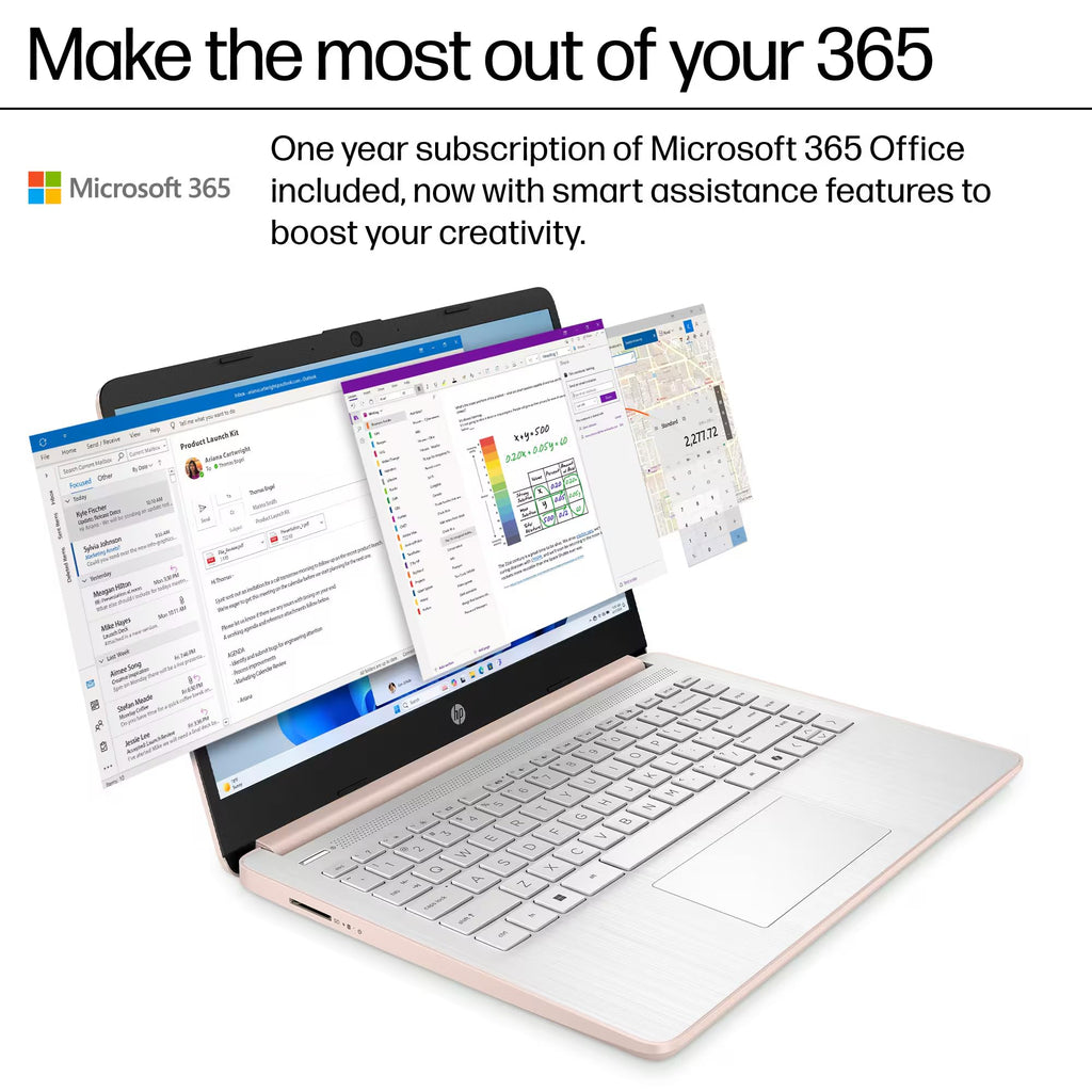 HP 14 Laptop Computer 2025 Ultra Light, AI Copilot Student Business, Quad-Core Intel, 16GB RAM, 628GB Storage (128GB UFS+ 500GB Ext), 1 Yr Office 365, 12 Hr Battery MarxsolAccessory Win 11S, Rose Gold