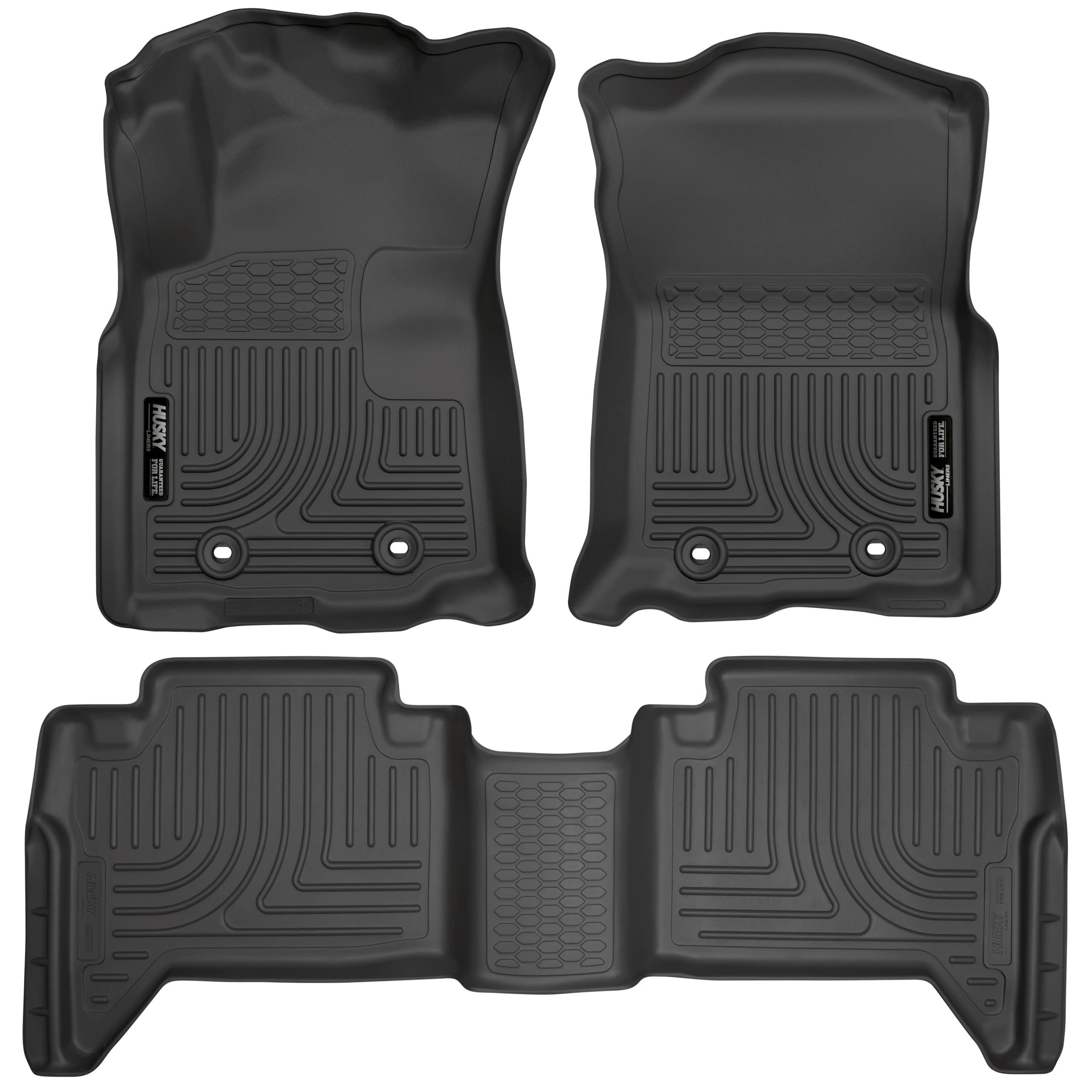 Husky Liners Weatherbeater Floor Mats | Fits 2018-2023 Toyota Tacoma, Automatic Transmission & Double CAB ONLY | Front & 2nd Row, 3-pc Black - 93941