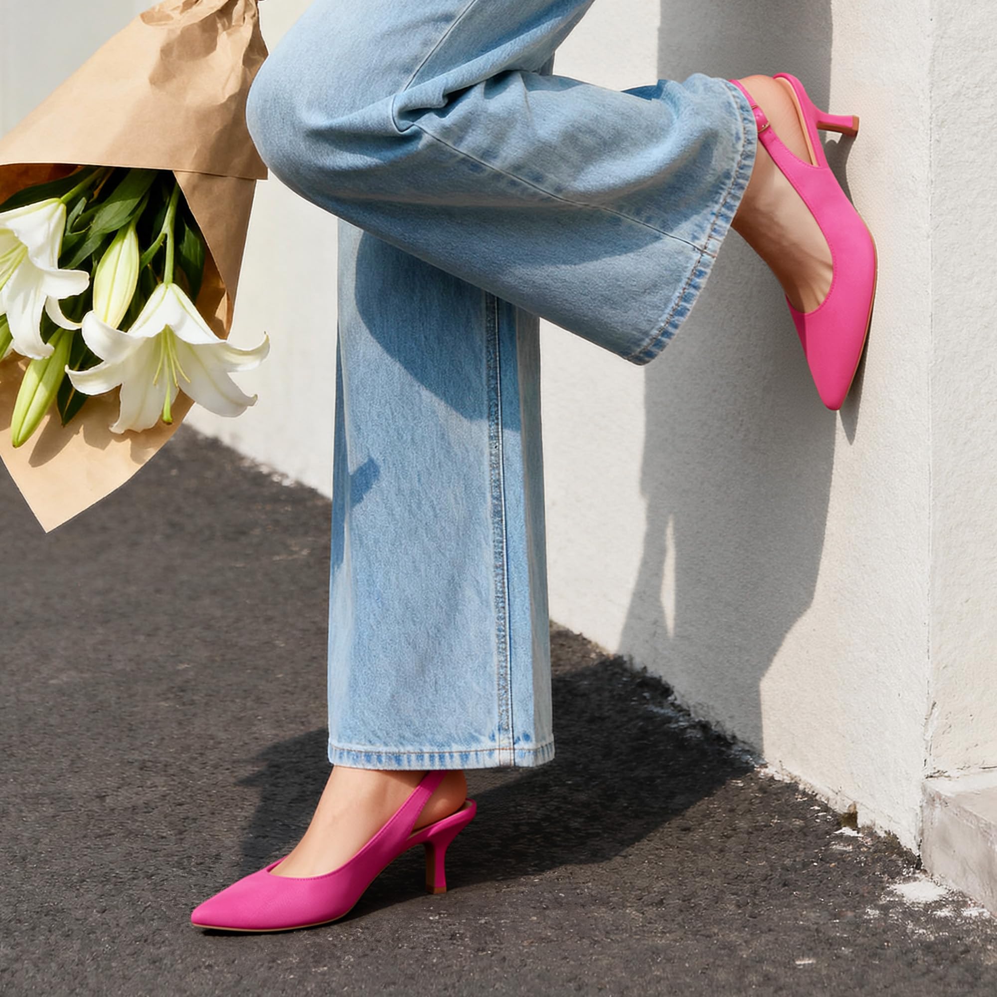 DREAM PAIRS Women's Kitten Heel Slingback Pointed Closed Toe Low Stiletto Heels Dress Bridal Elegant Wedding Pumps Shoes,Size 8,Hot Pink,SDPU2444W