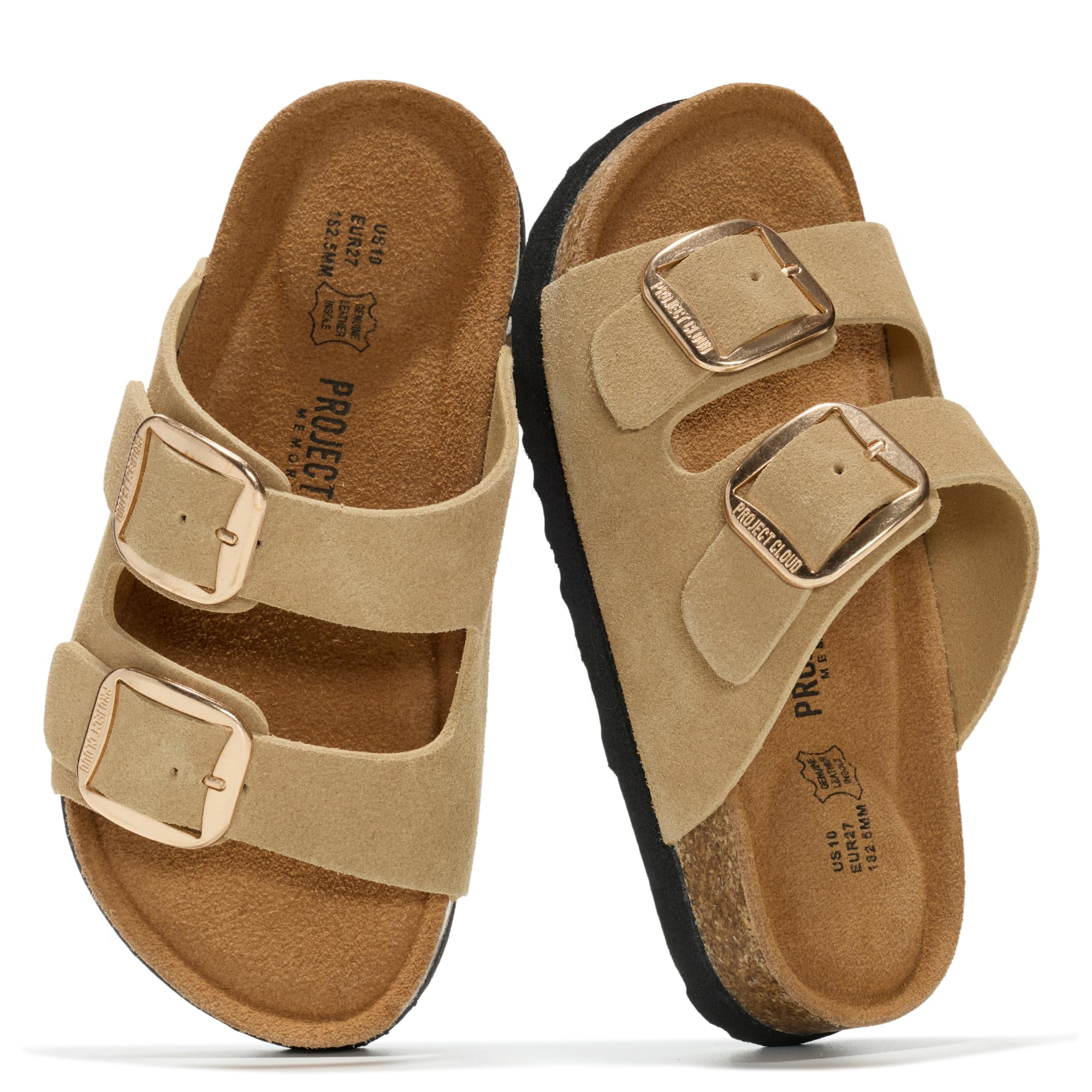 Project Cloud Genuine Leather Kids Sandals - Non Slip and Lightweight Beach Sandals for Girls & Boys with Memory Foam Insole & Cork Footbed Slides for Kids Boys & Girls Footwear(LILSANTO,CML,10T)