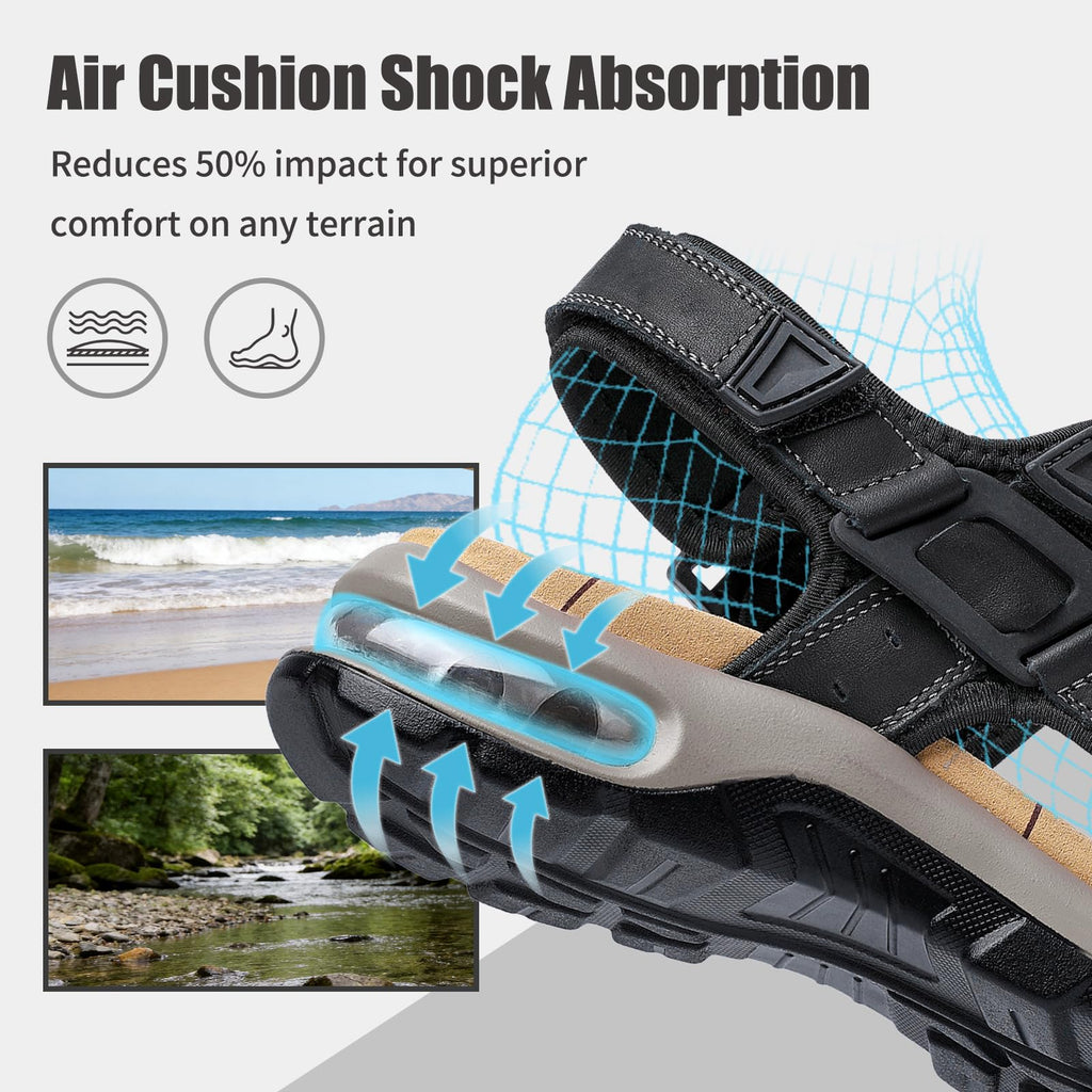 ziitop Men's Athletic Sandals Adjustable Straps Arch Support Air Cushion Durable Hiking Outdoor Non-slip Sandals for Casual Walking