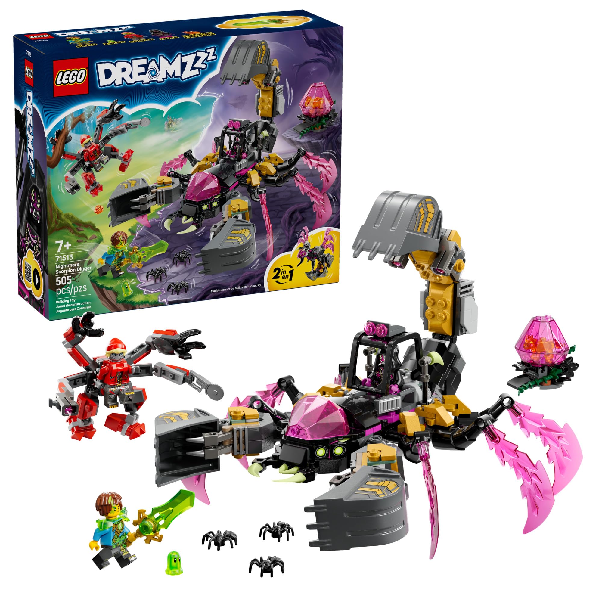 LEGO DREAMZzz Nightmare Scorpion Digger Building Toy for Boys & Girls - Pretend Play Set for Kids, Ages 7+ - with 2 Build Options, 3 Minifigures & Treasure Creature - Gift Idea for Birthdays - 71513