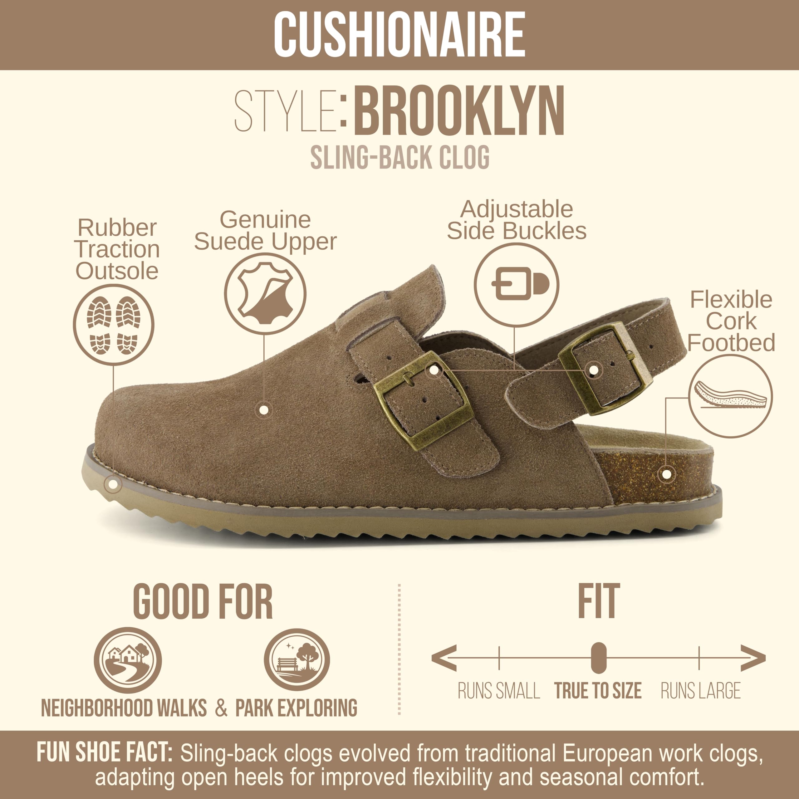 CUSHIONAIRE Brooklyn Suede Womens Slides– Comfortable Clog Mules with Adjustable Buckles – Summer Shoes for Women,TAUPE 11W