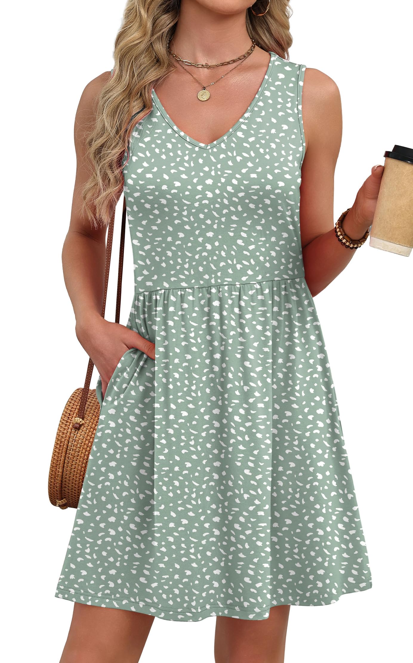 WIHOLL Summer Dresses for Women 2026 Casual Spring Dresses Sleeveless Tank Dress - Womens Beach Vacation Italian Hawaiian Boho Dress Midi Dress Sundresses 2026 Green Floral M