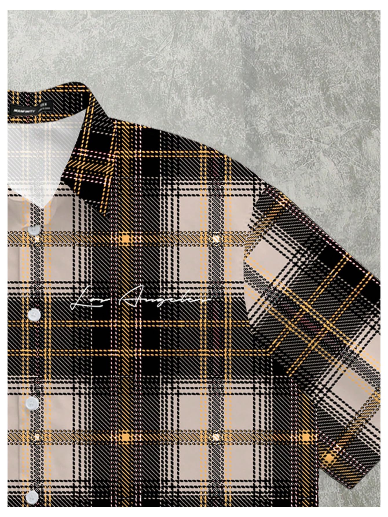 VIPWOLF Men's Plaid Shirts Gingham Short Sleeve Button Down Crop Tee Tops Brown Plaid Large