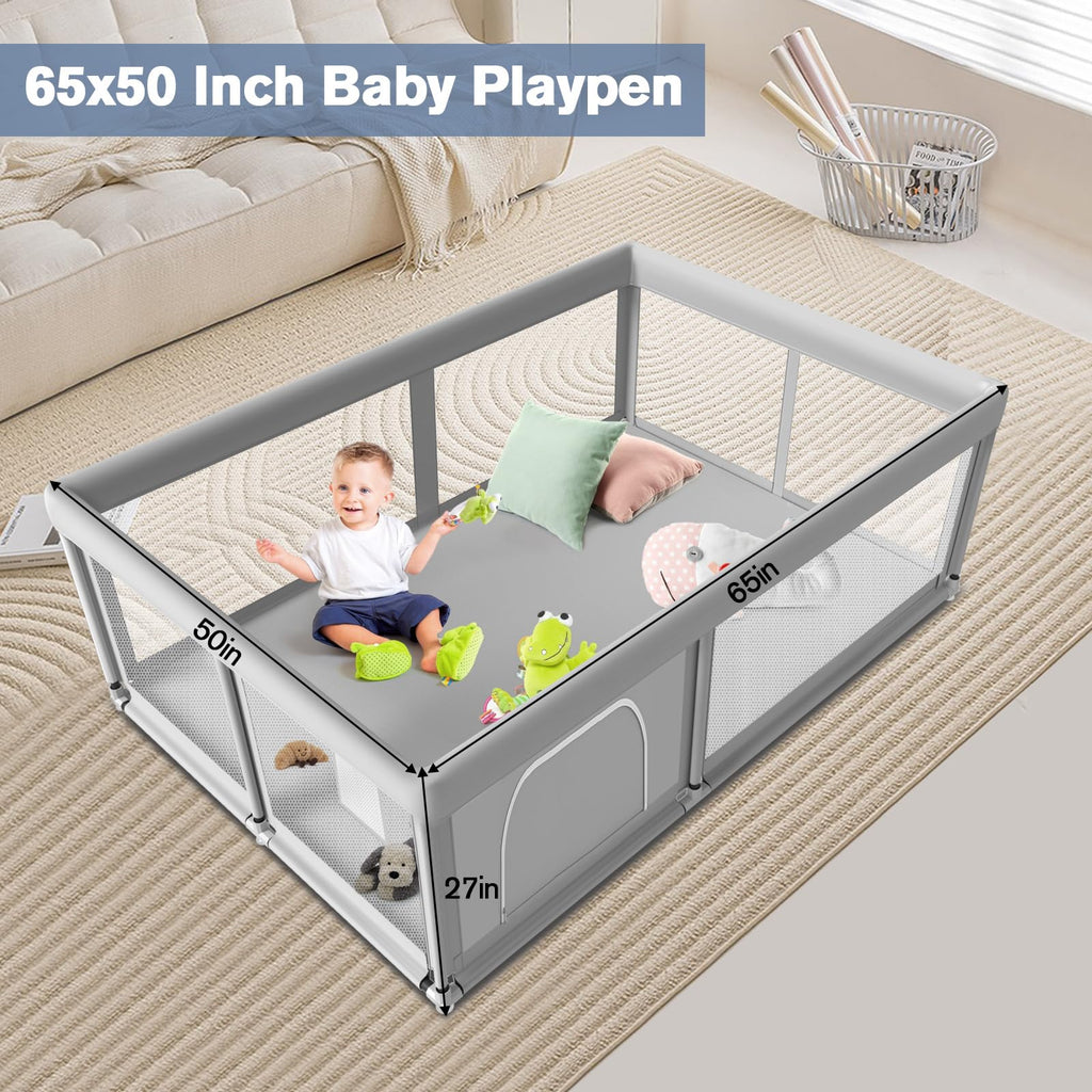 65×50 Inches Baby Playpen, Playpen for Babies and Toddlers, Baby Play Yards Indoor & Outdoor, Sturdy Safety Play Pen with Soft Breathable Mesh, Toddlers Activity Center with Anti-Slip Base