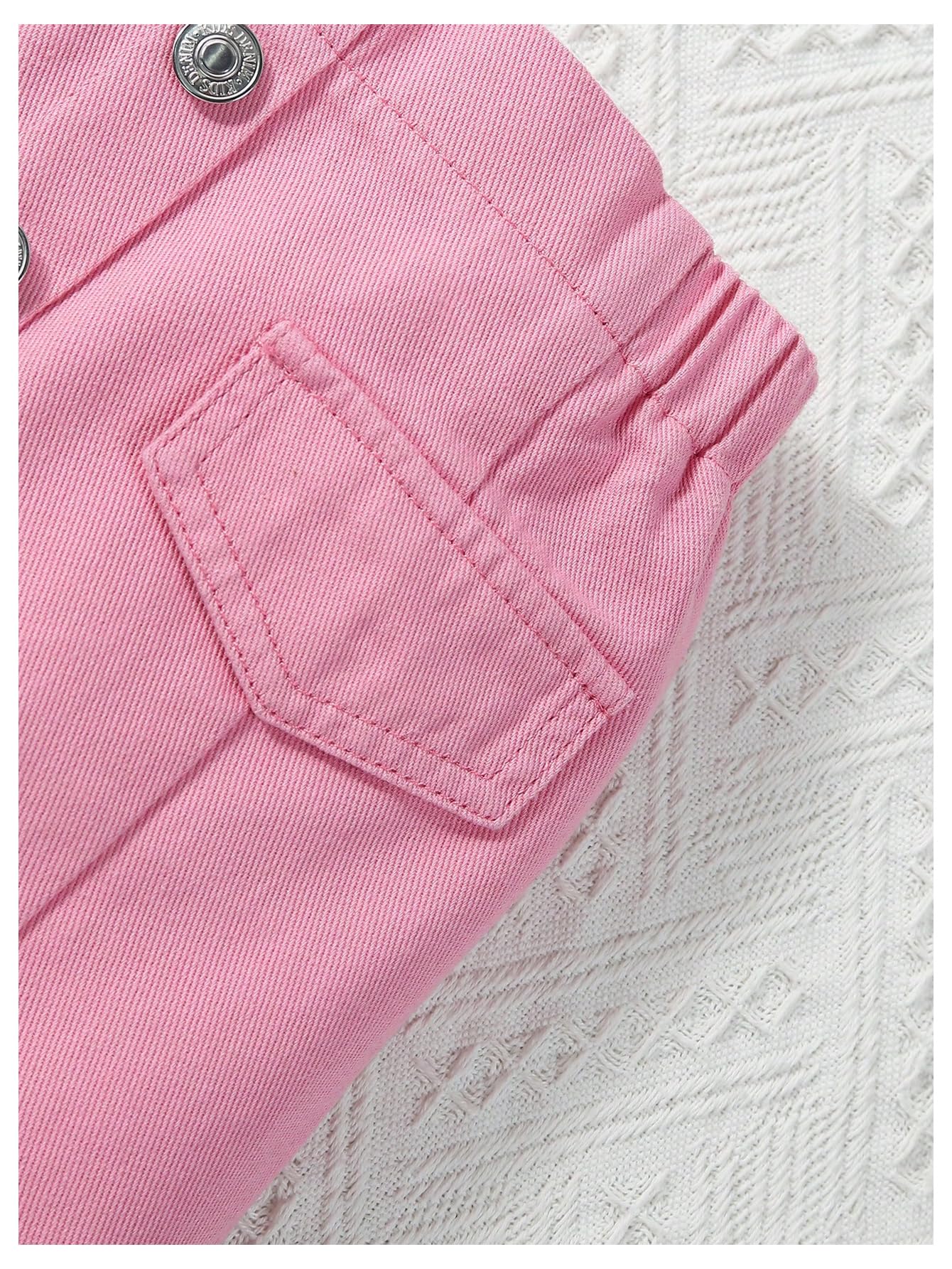 WDIRARA Girl's 2 Piece Outfits Button Front Long Sleeve Denim Jacket and A Line Skirt Set Pink 4Y