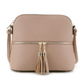 SG SUGU Lunar Lightweight Medium Dome Crossbody Bag Shoulder Bag with Double Tassels | Zipper Pocket | Adjustable Strap|Beige