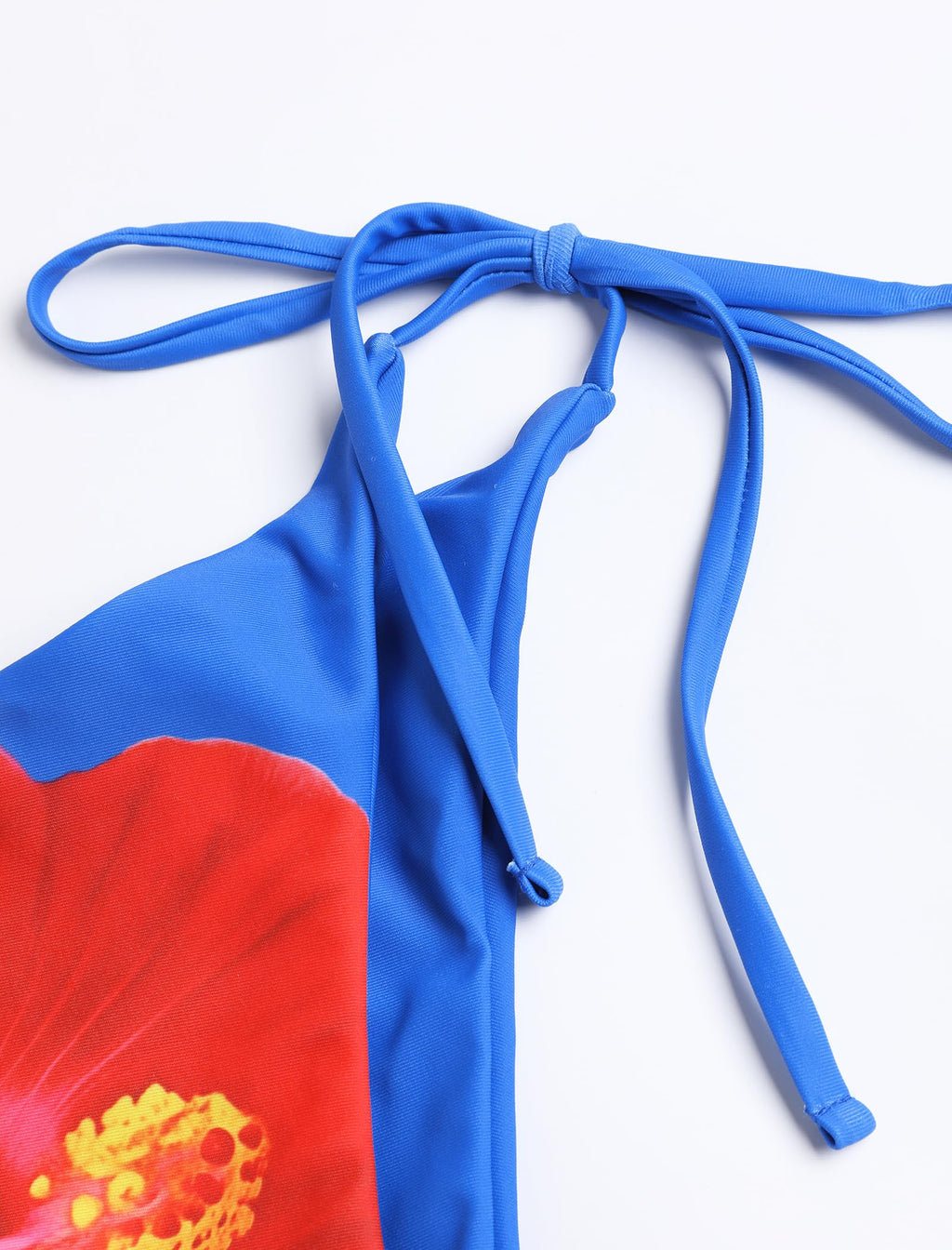 ZAFUL Women's 3 Piece Floral Swimsuit Draped Neck Halter Bikini Tie Side Bathing Suit with Sheer Cover Up Skirt 0-Blue Red Flower M
