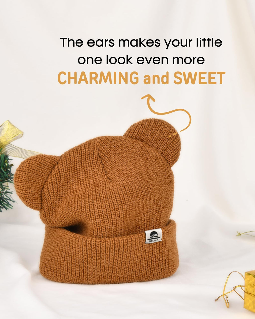 FURTALK Baby Beanie Winter Hat with Bear Ear for Infant Toddler Boys Girls Soft Knitted Skull Cap Black+Beige+Caramel 0-6 Months