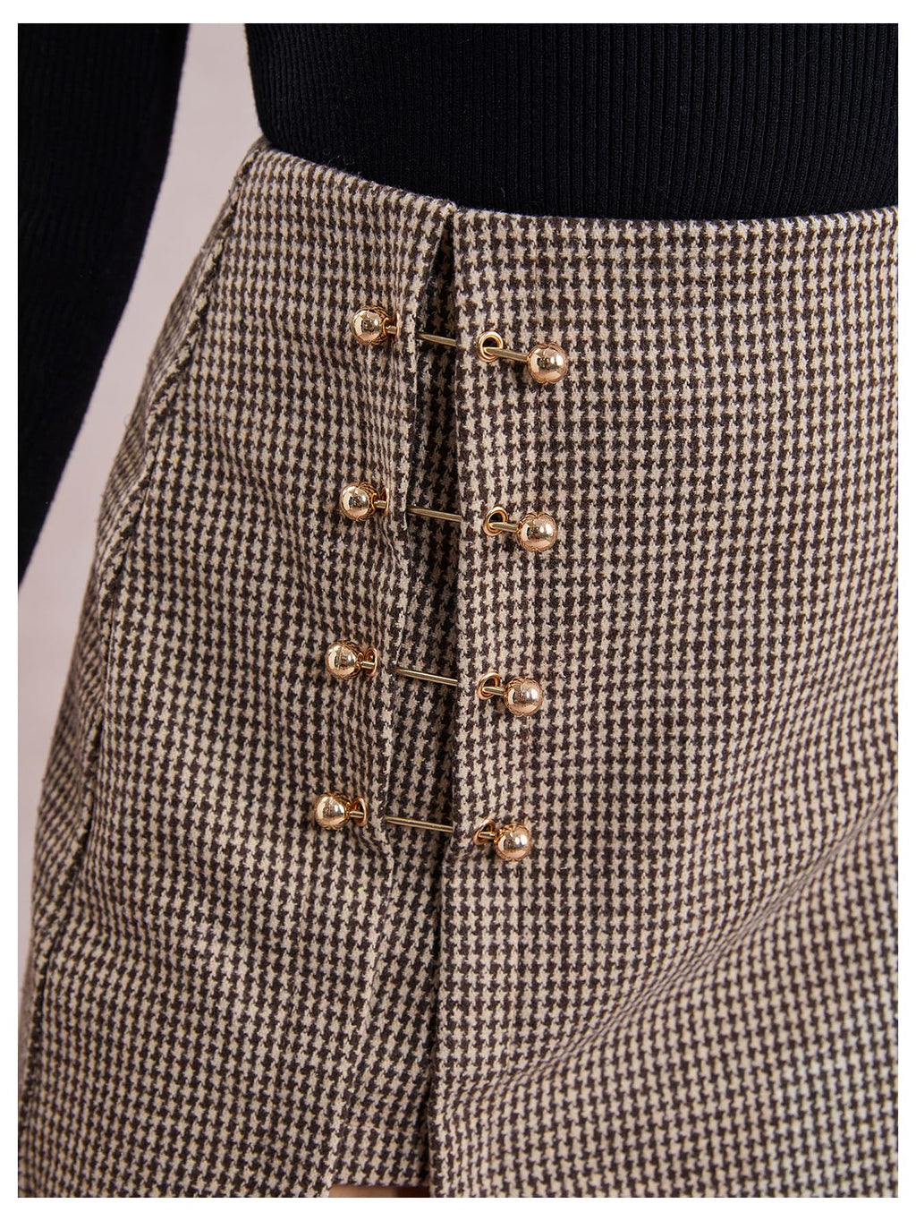 WDIRARA Women's Side Slit Metallic Trim High Waisted Faux Leather Short Skirts Brown Plaid Medium