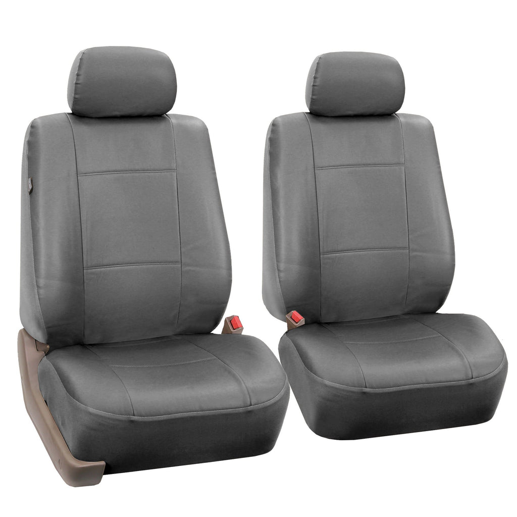 FH Group Classic PU Leather Pair Set Car Seat Covers, Airbag Compatible with Gift - Universal Fit for Cars Trucks & SUVs (Solid Gray) PU002102