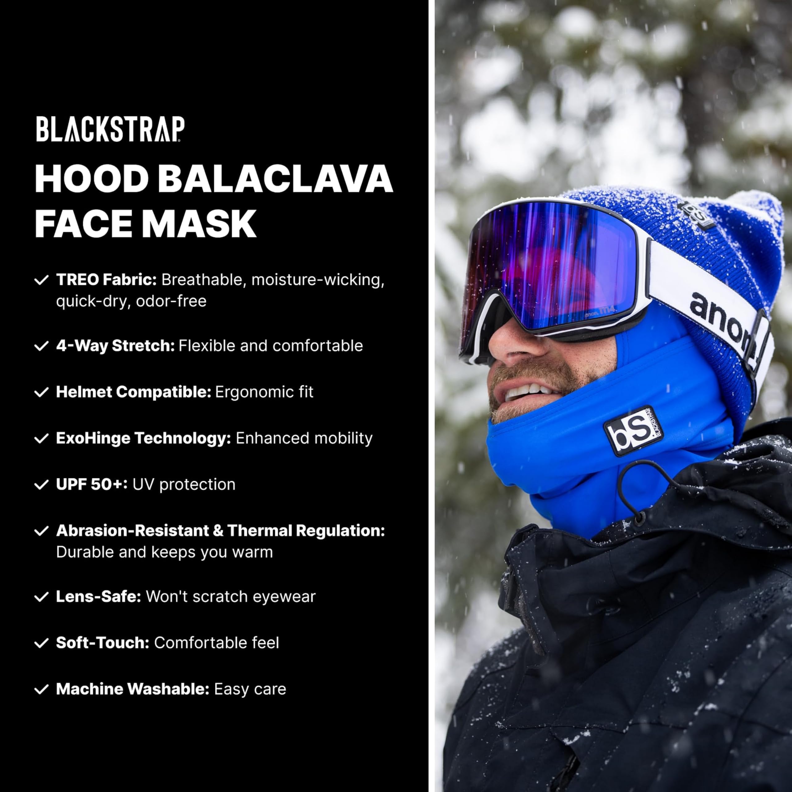 BLACKSTRAP Hood Balaclava Face Mask – Cold Weather Ski Mask for Men & Women, Headwear That's Breathable, Moisture-Wicking, and Helmet-Compatible (One Size, Black)