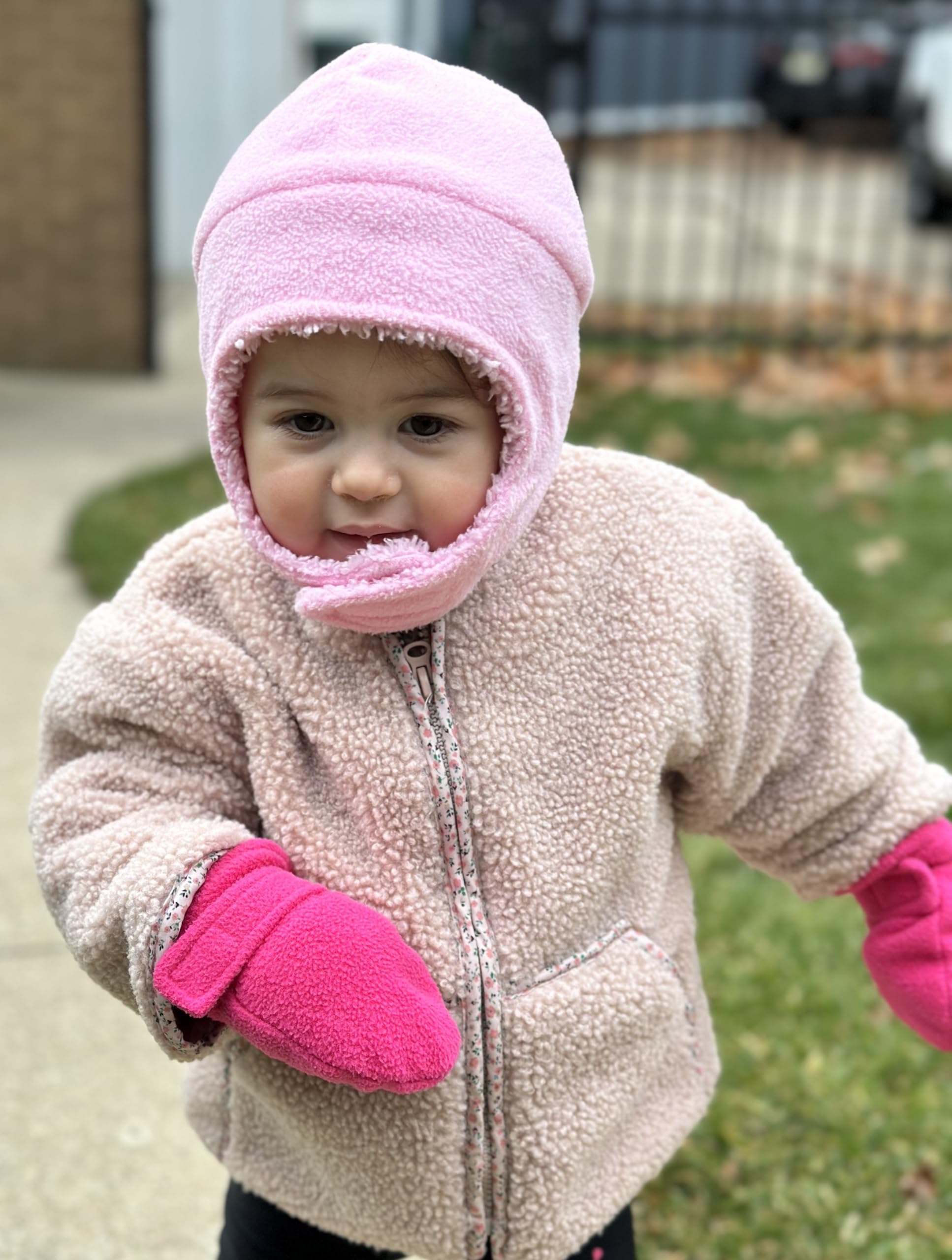 N'Ice Caps Baby Toddler Mittens Kids 2 Pairs Fleece Gloves Winter Warm Sherpa Lined Pack (Pink/Fuchsia Pack - Infant No Thumbs, 6-18 Months)