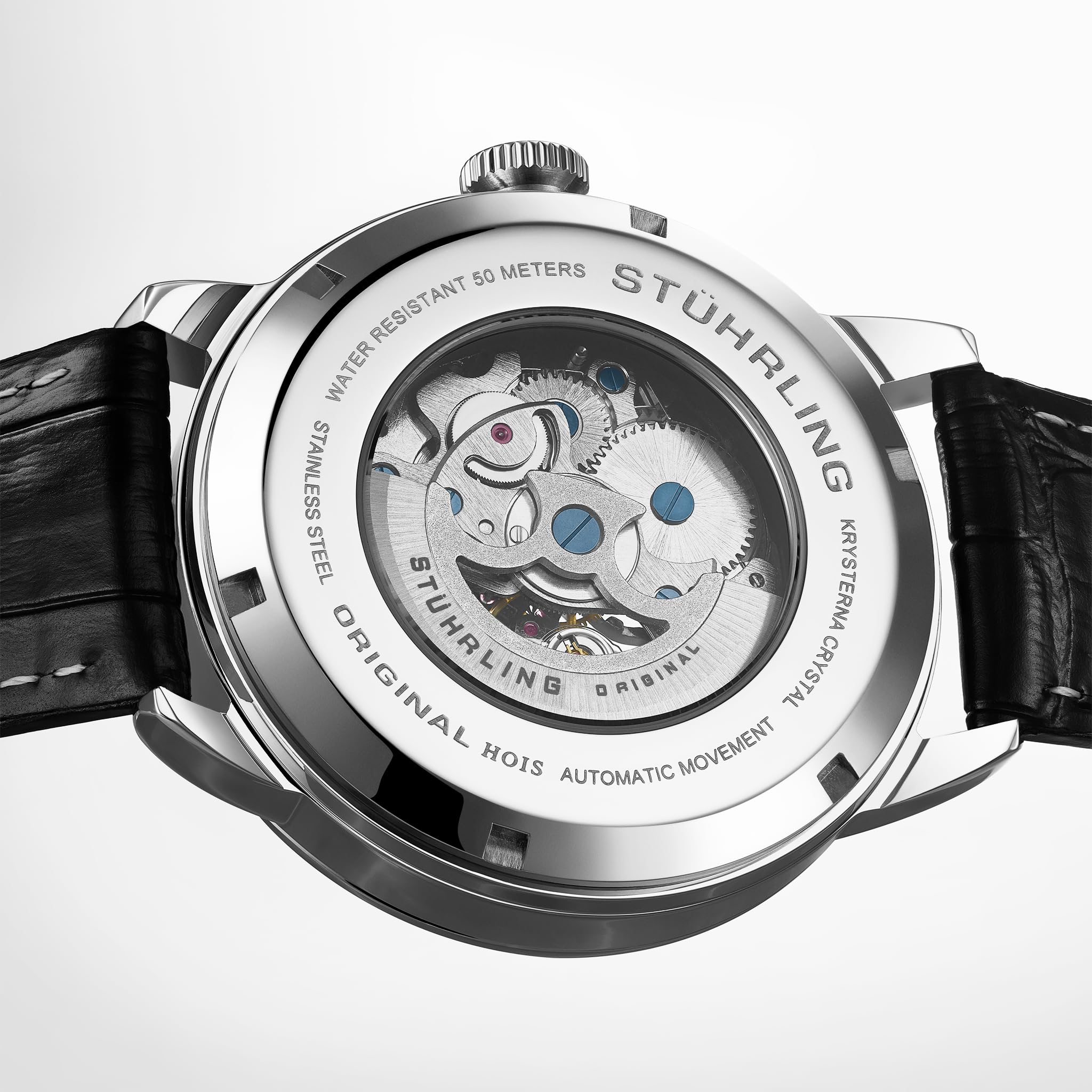 Stuhrling Original Mens Skeleton Automatic Dress Watch with Alligator Embossed Leather Strap Skeleton Dial