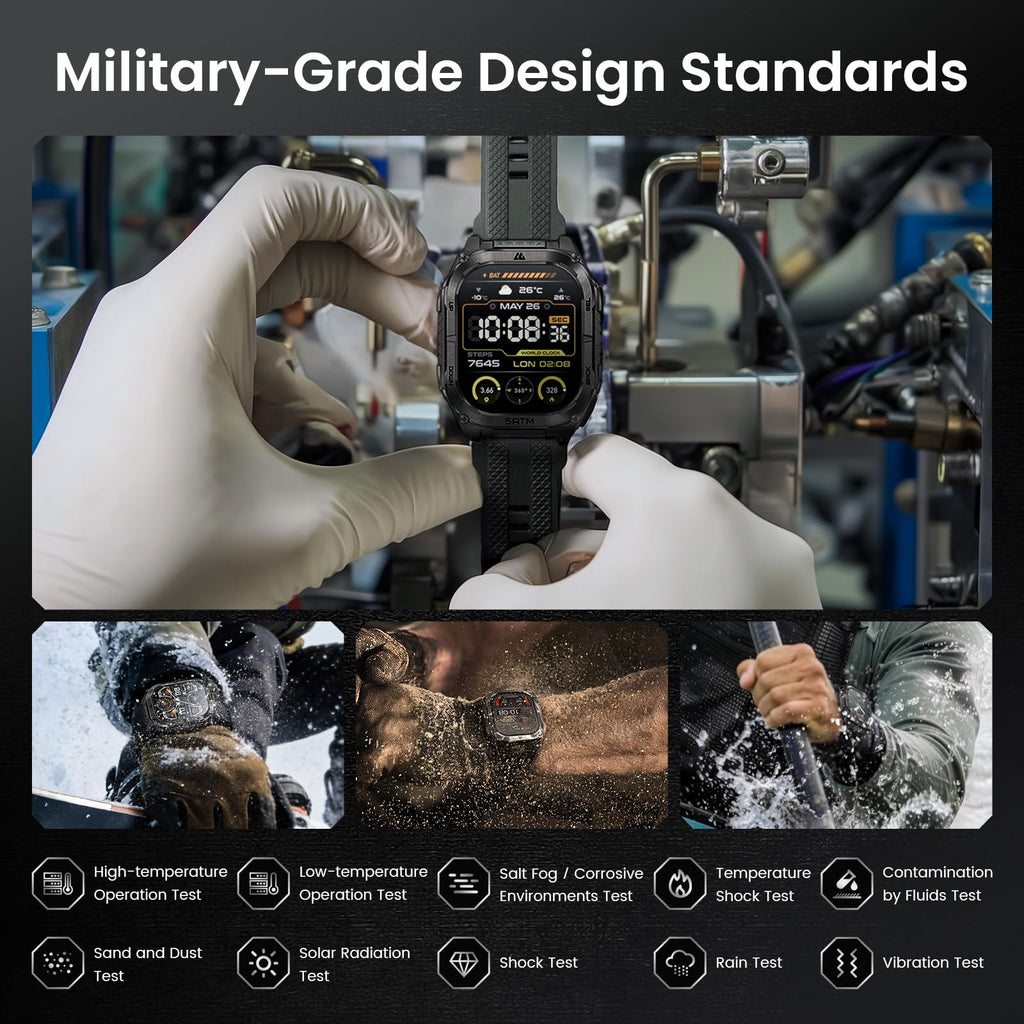 KOSPET Tank M4C Outdoor Smart Watch with GPS, 1.96" AMOLED Display, Built-in LED Flashlight & Walkie-Talkie, Long Battery Life, 50m Waterproof, Bluetooth Calls, 24/7 Heart Rate/Sleep Monitor