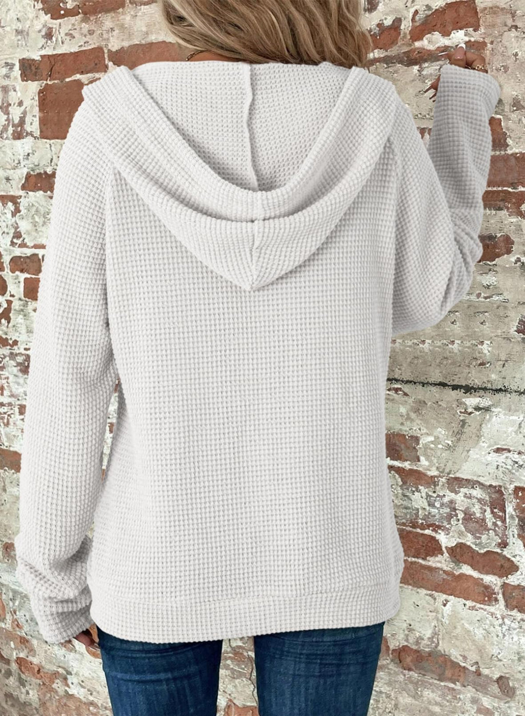 Dokotoo Hoodies for Women Casual Full Zip Up Hoodie Sweatshirt White Early Fall Clothes Solid Color Waffle Knit Long Sleeve Hooded Sweatshirts Pockets Jacket Coat for Women Girls 2026 Fashion Medium