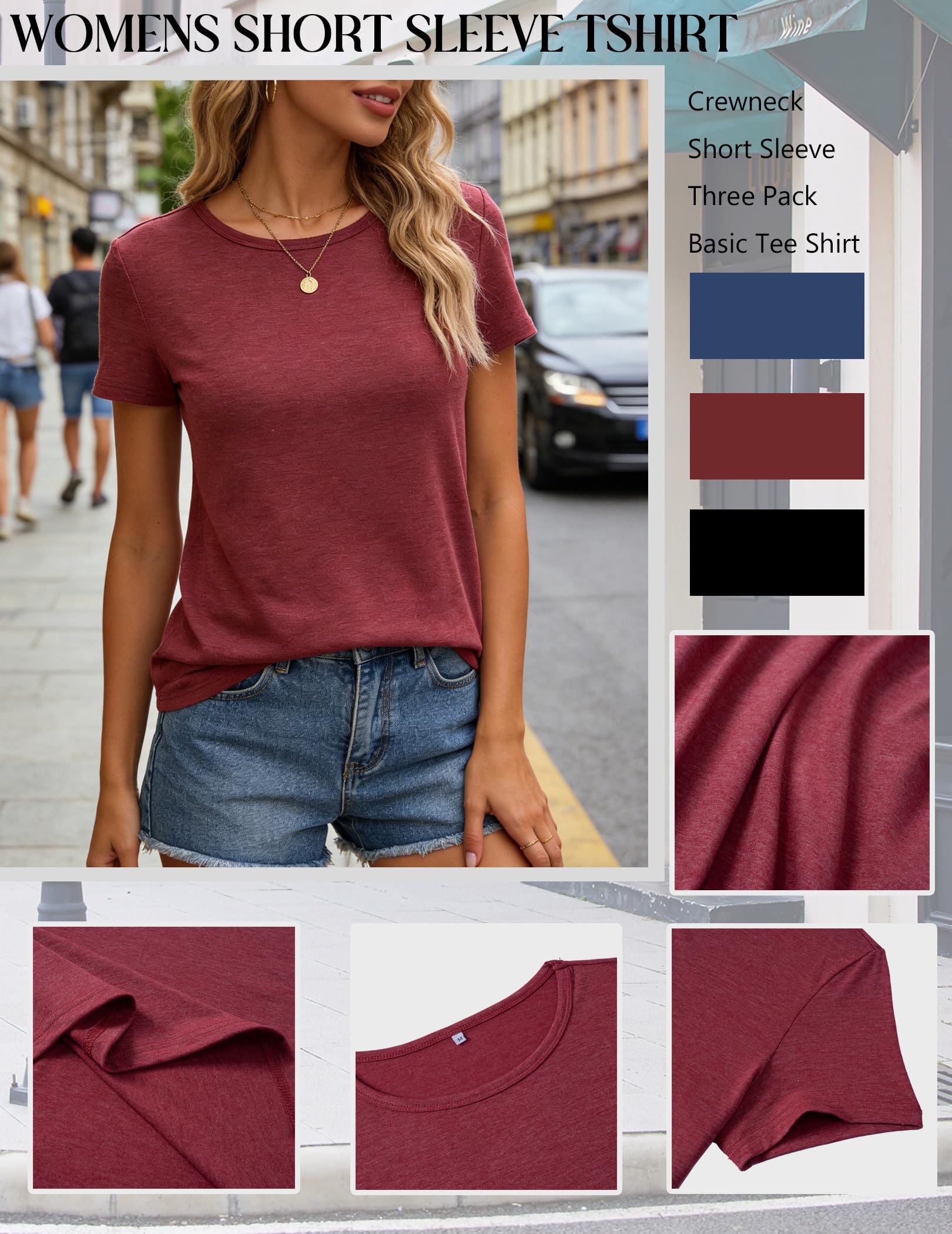 Zeagoo Workout Tops Short Sleeve Shirts for Women Trendy Basic Tees Fitted T Shirts 3 Pack Crewneck Fashion Outfits 2026
