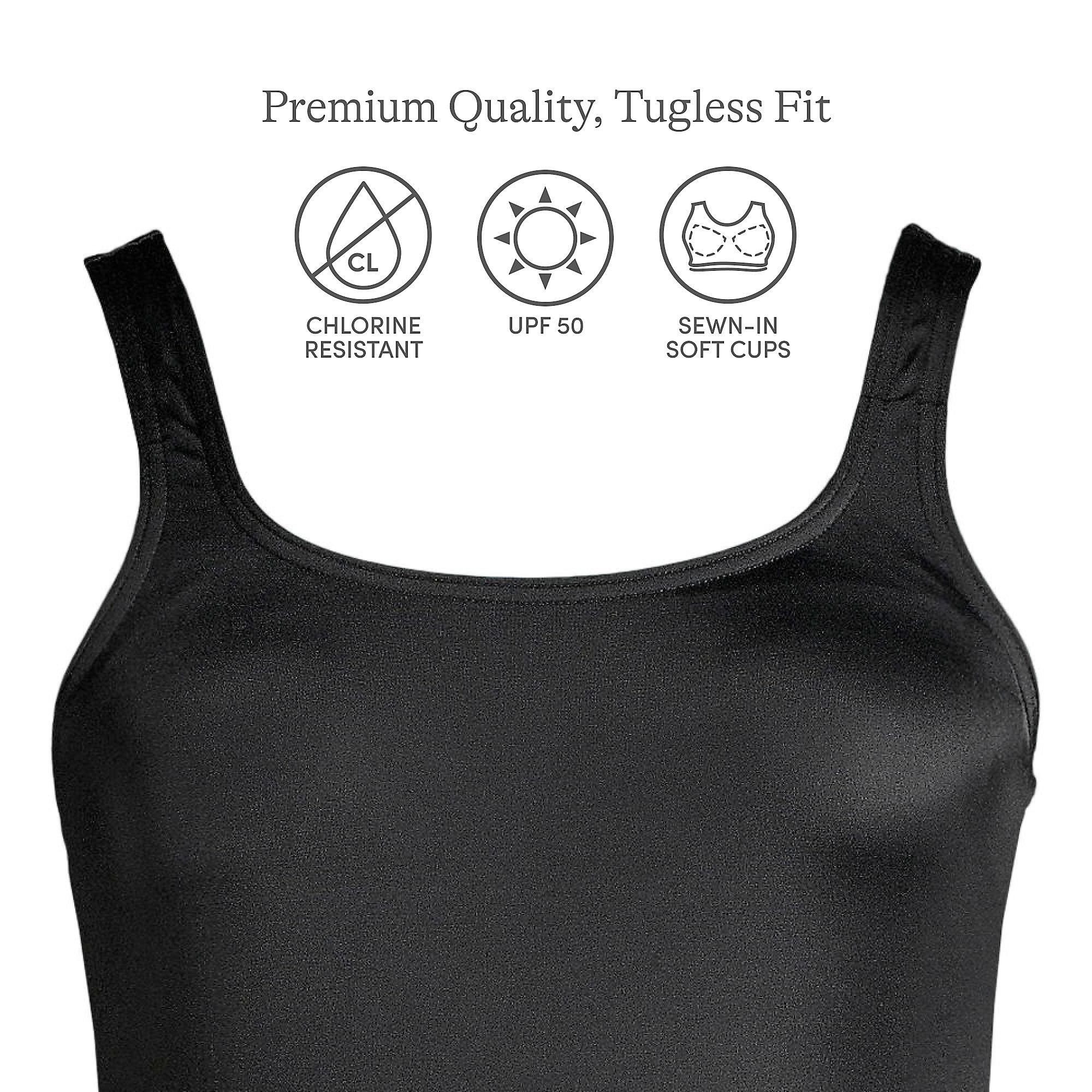Lands' End Womens Chlorine Resistant Tugless Tank Soft Cup One Piece Swimsuit Black Regular 2