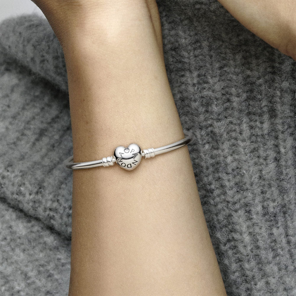 Silver Pandora Bangle with Heart Logo Clasp