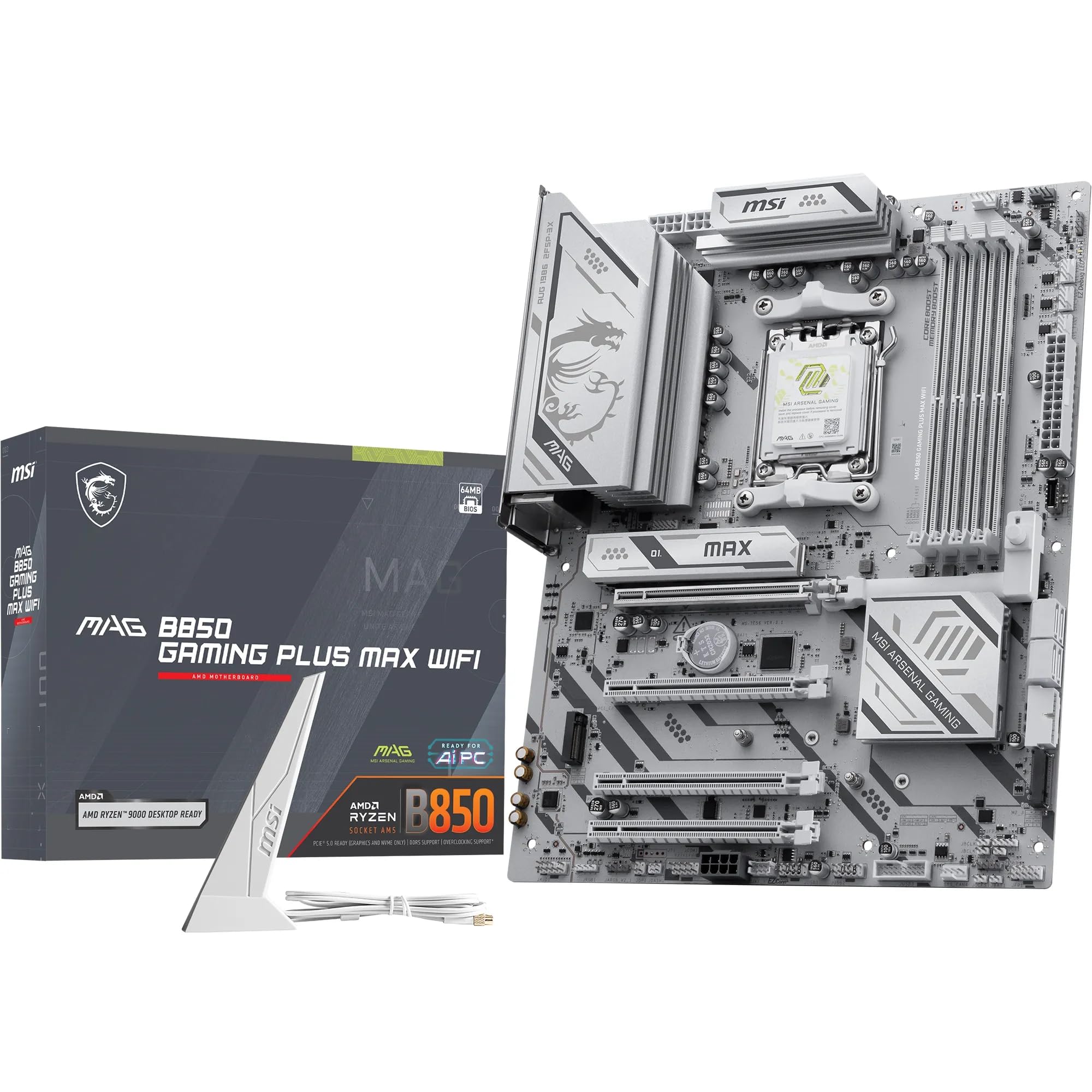 MSI MAG B850 Gaming Plus MAX WiFi Motherboard, ATX - Supports AMD Ryzen 9000/8000 / 7000 Processors, AM5, DDR5 Memory Boost (up to 8200+ MT/s OC), PCIe 5.0 x16, M.2 Gen5, Wi-Fi 7, 5G LAN