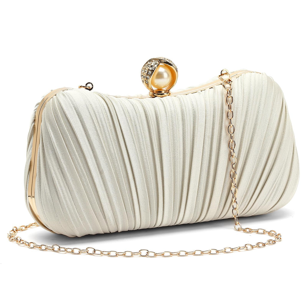 RNIEGA Small Clutch Purses for Women Evening Bag Pleated Satins Clutch Purse Luxury Handbags for Wedding Party