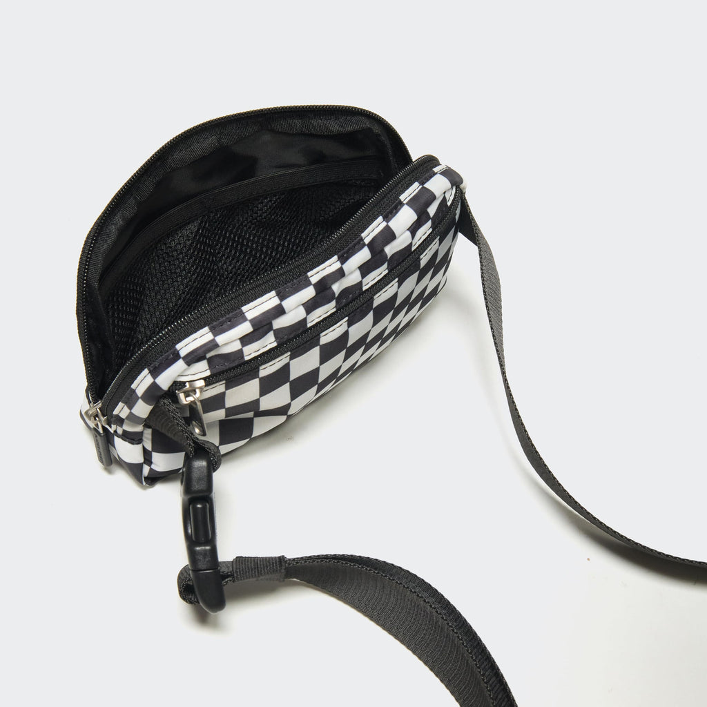 Pander Two Way Zipper Fanny Pack Nylon Everywhere Belt Bag for Women, Water Repellent Waist Packs, Crossbody Bags with Adjustable Strap (Checkered Black)
