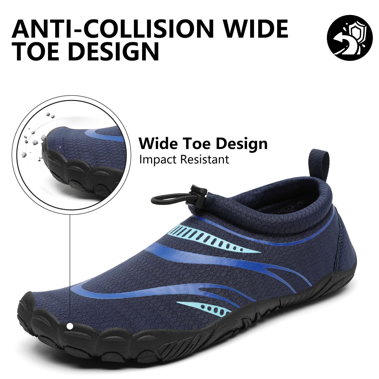 Mishansha Water Shoes Men Quick Dry Swim Shoes for Men Lightweight Non-Slip Aqua Beach Blue Black-E0153 12.5 Women/10.5 Men