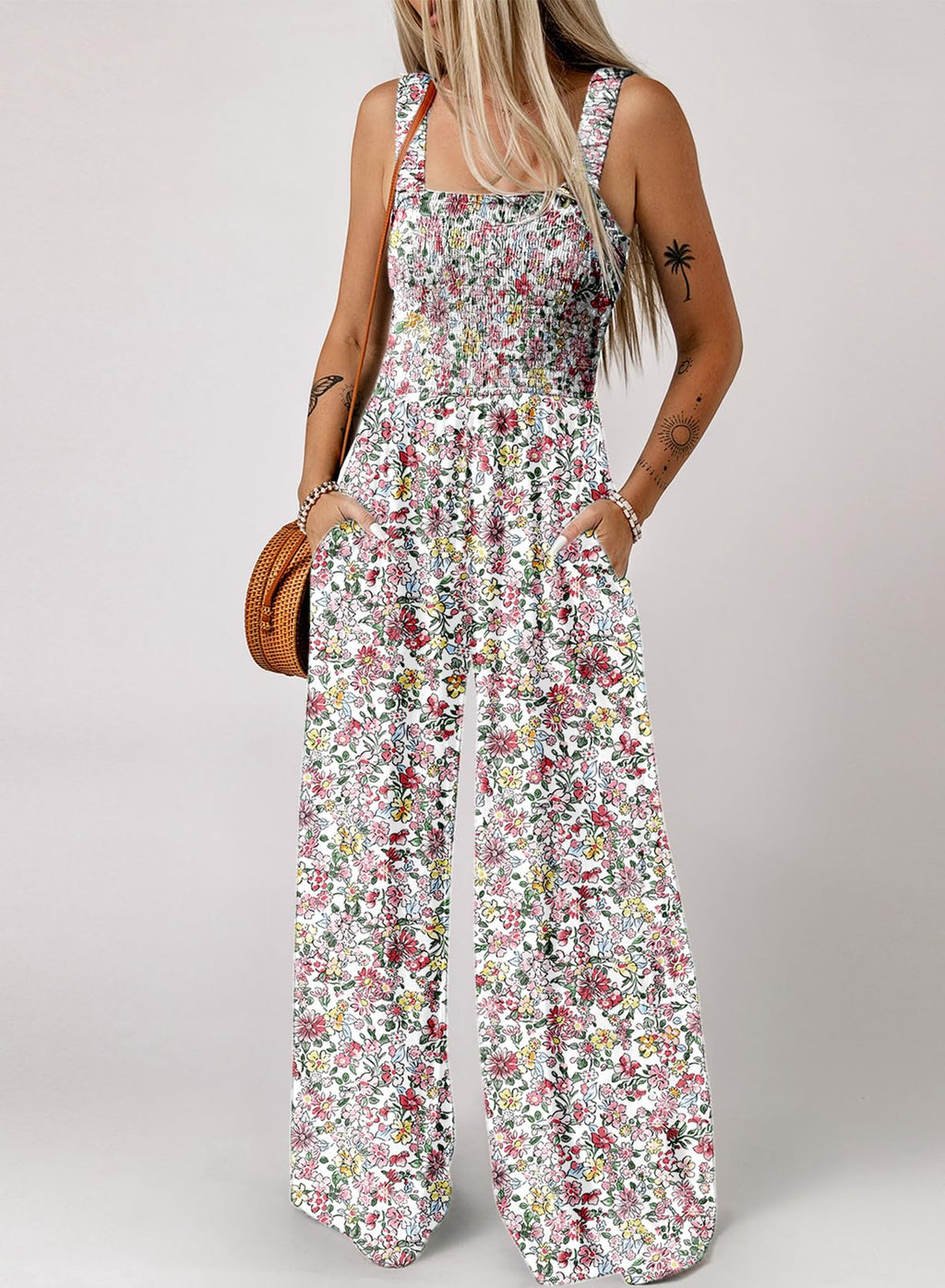 Dokotoo Loose Jumpsuits for Women Overalls Oversized Solid Color Wide Leg One Piece Sleeveless jumpsuit Long Pant Romper with Pockets 2026 Fashion Printed Light Pink Large