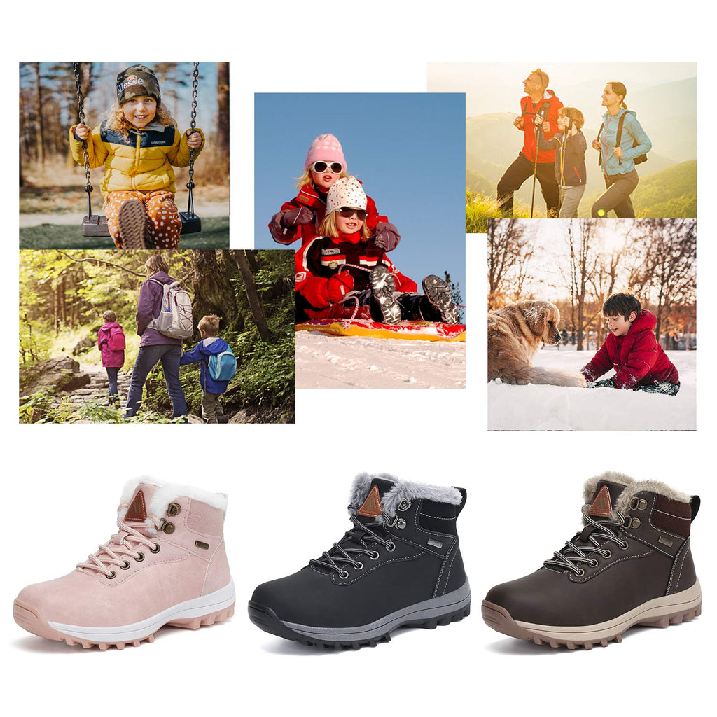 Mishansha Boy's Girl's Winter Snow Boots Waterproof Kids Hiking Boots Cold Weather Outdoor Fur Lined Warm Walking Boot Shoes Dark Brown 7.5 Toddler