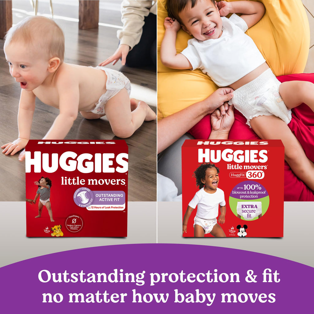 Huggies Size 7 Baby Diapers, Little Movers HuggFit 360° Baby Diapers with 360° Waistband, Size 7 (41+ lbs), 88 Count (2 Packs of 44), Packaging May Vary