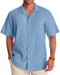 Alimens & Gentle Mens Summer Shirts Short Sleeve Button Down Linen Shirts Cotton Summer Beach Cuban Vacation Hawaiian Shirts