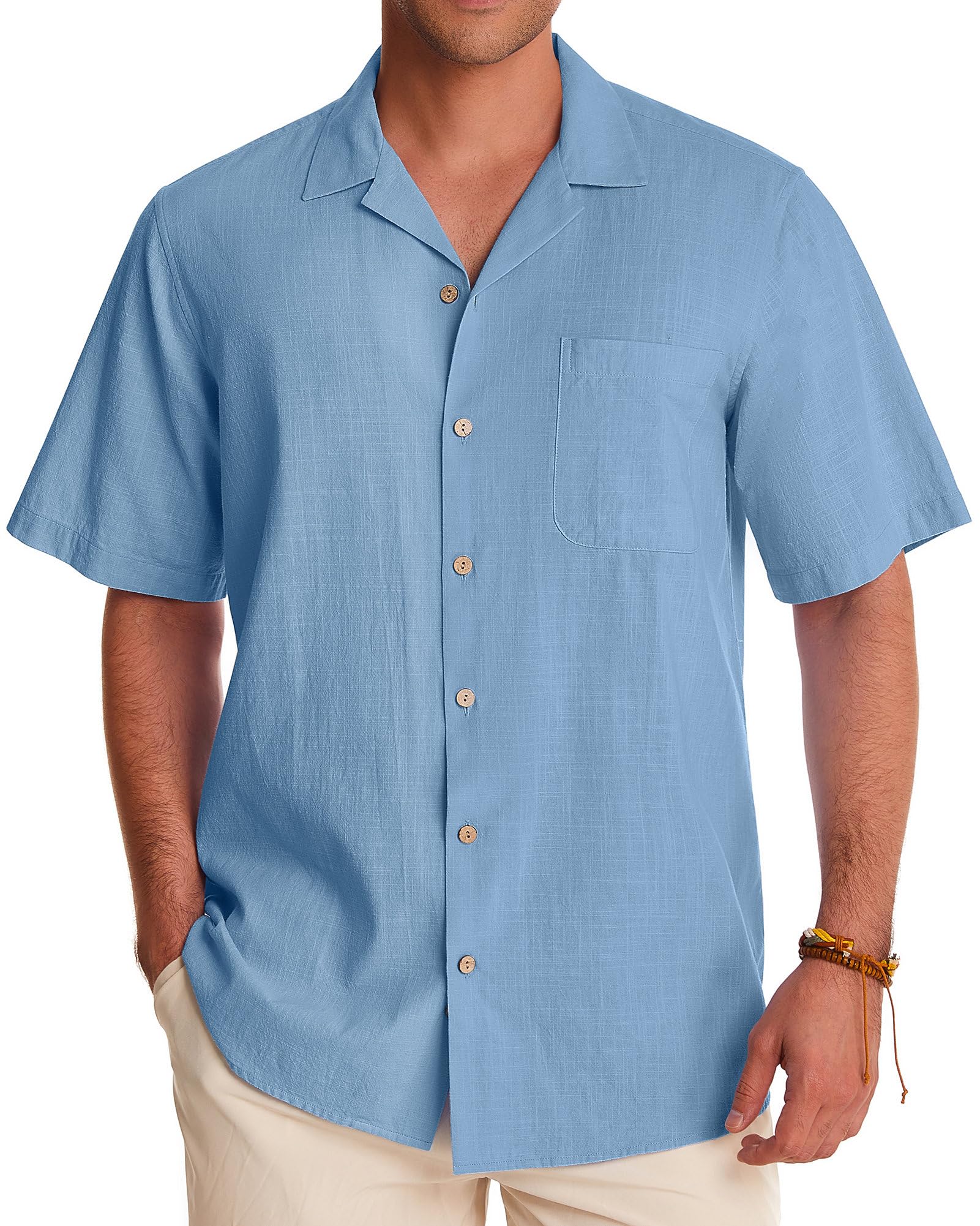 Alimens & Gentle Mens Summer Shirts Short Sleeve Button Down Linen Shirts Cotton Summer Beach Cuban Vacation Hawaiian Shirts