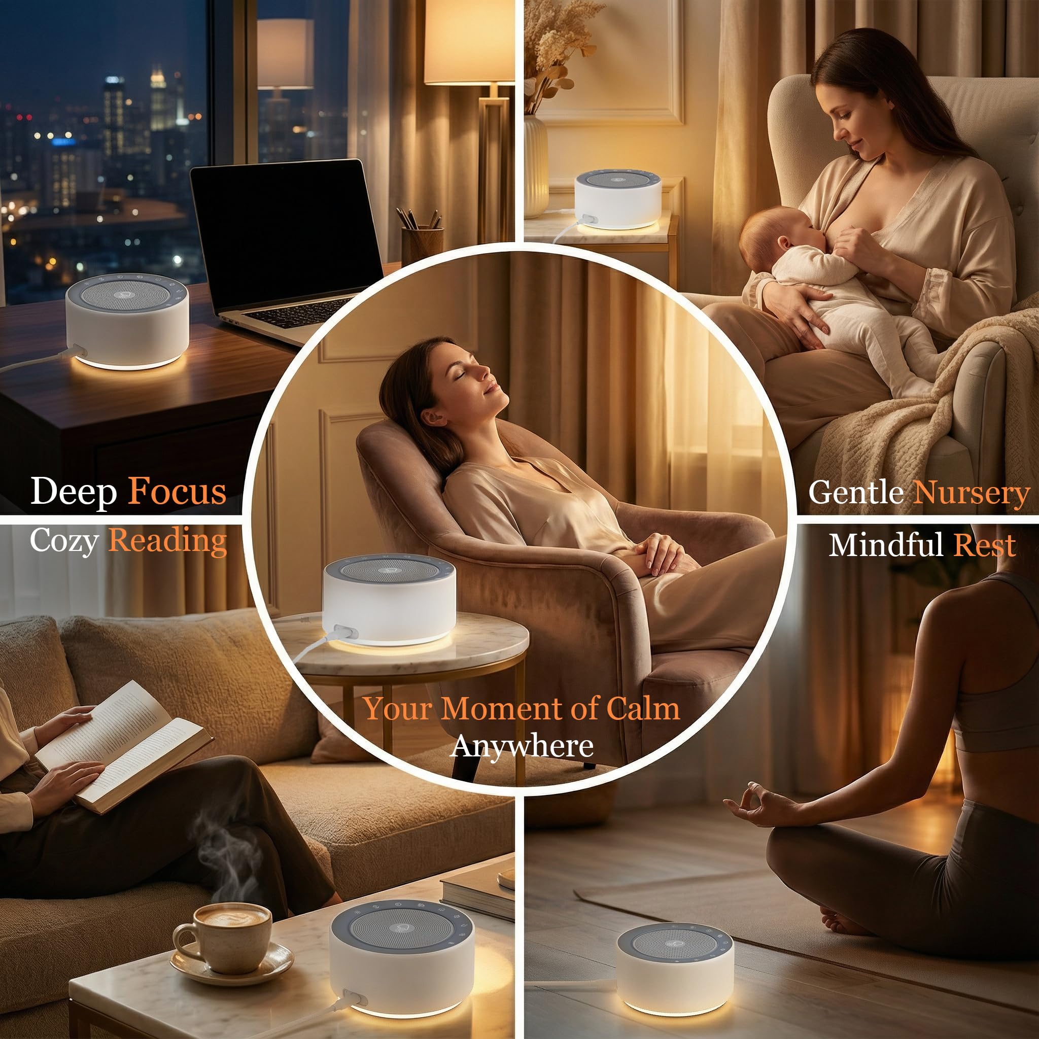 Kipcush White Noise Machine with Night Light – Nursery Sound Machine with Soft Non-Glare Lamp, 30 Soothing Sounds, 8 Color Lights, Up to 8-Hour Timer for Baby & Adults