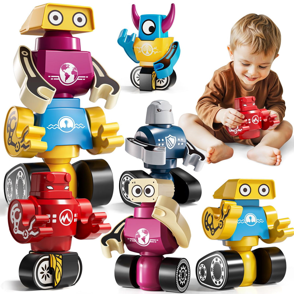 KIZONLY Magnets Robot Building Toys for Kids Ages 3-5 4-8 - 36 PCS Monsters Toys Robot Stacking Building Blocks Set with Storage Box, Creative Learning Christmas and Birthday Gifts for Boys Girls 2-4